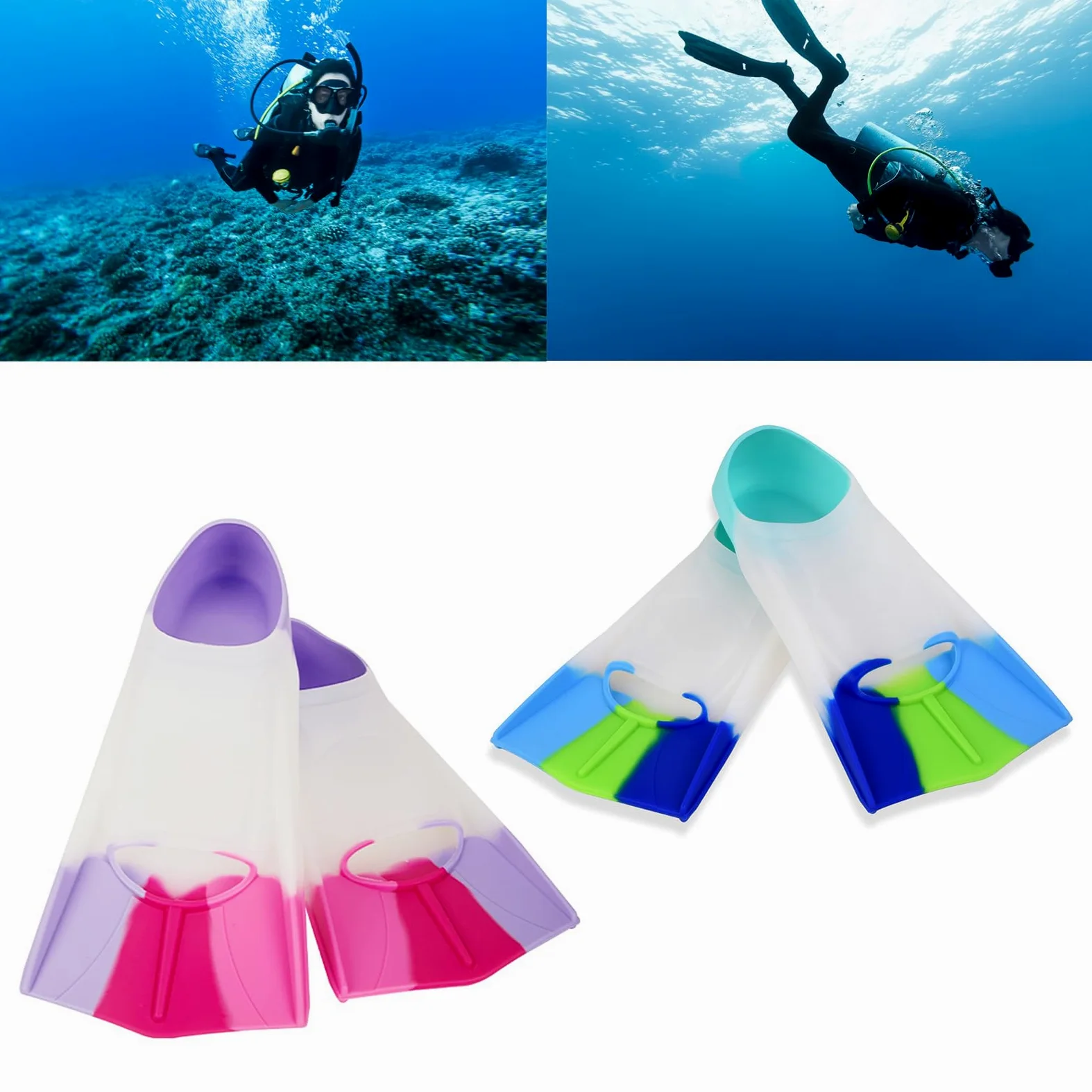 Aletas de natación profesionales, cómodas aletas cortas de silicona, aletas de buceo, equipo de snorkel, aletas de entrenamiento de natación, equipo acuático para buceo
