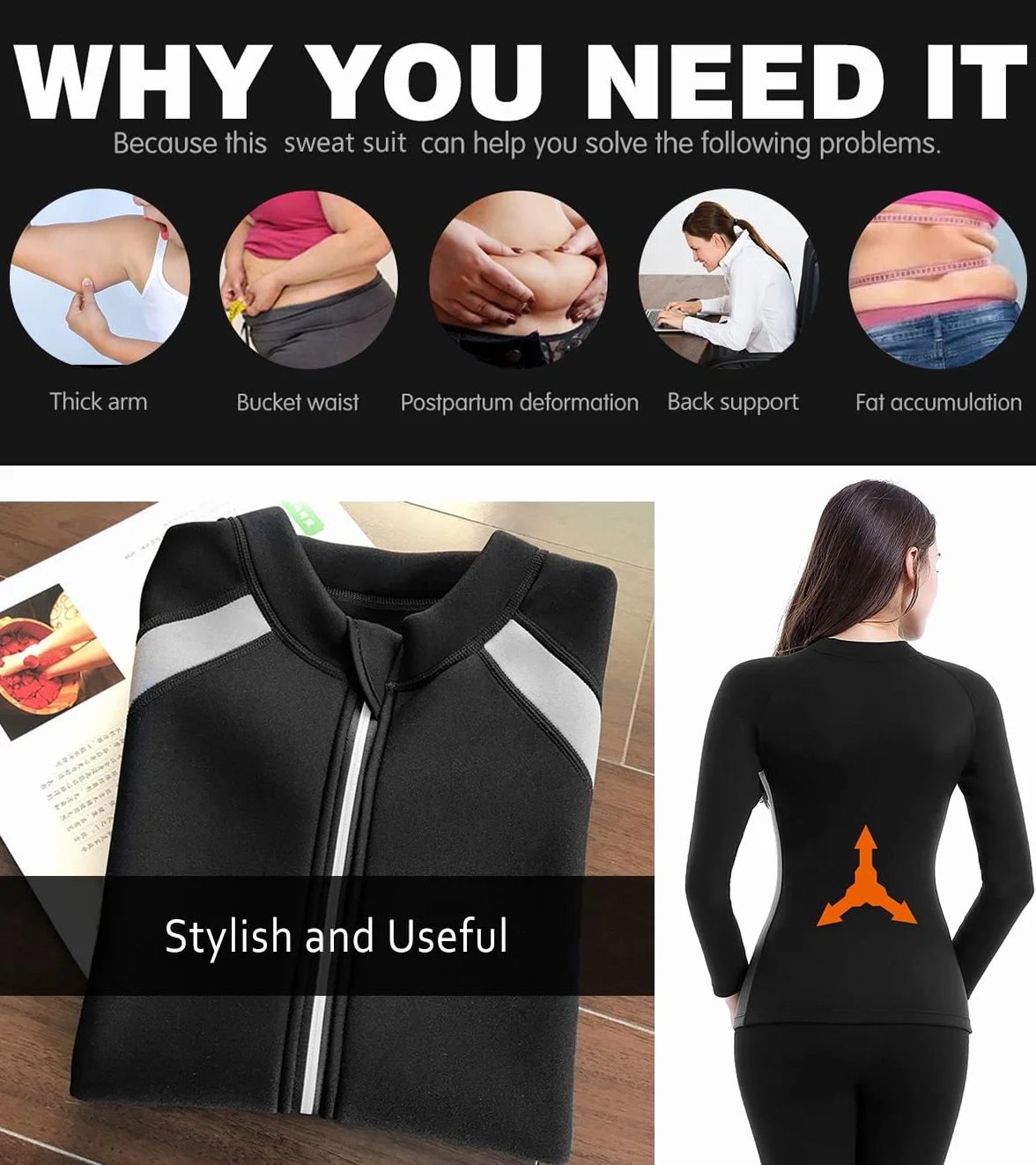 Sauna Neopreno Chaqueta Top Suit Trajes Adelgazantes Compresion Sudoración Deporte Shapewear Gym Correr Fitness Mujer Sudaderas Manga Larga