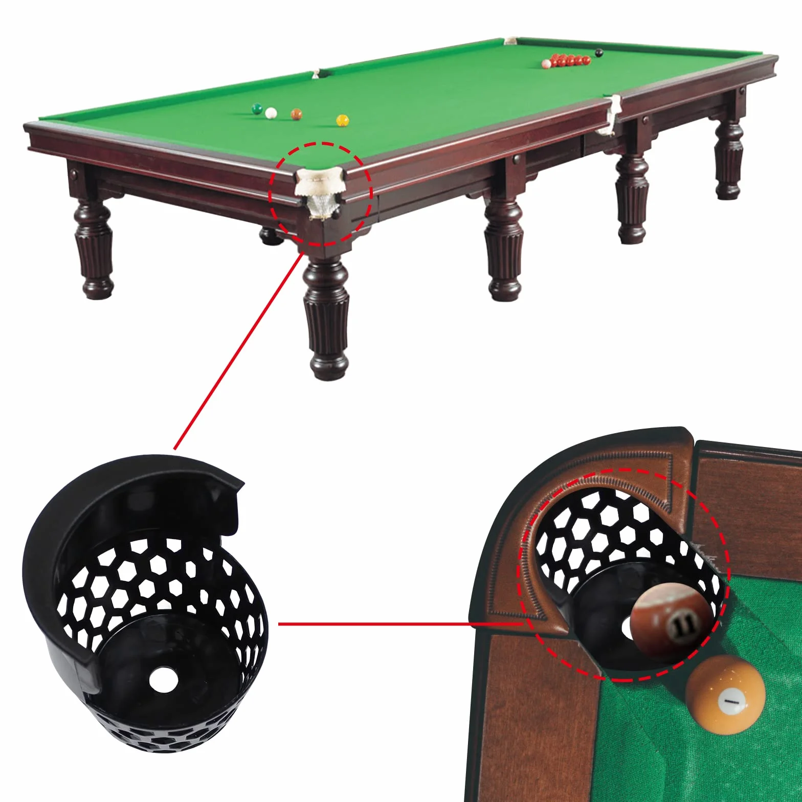 Pool Table Pockets Plastic Web Billiard Baskets Black Snooker Net Bag Fits Standard 7/8/9 Foot Table Set of 6