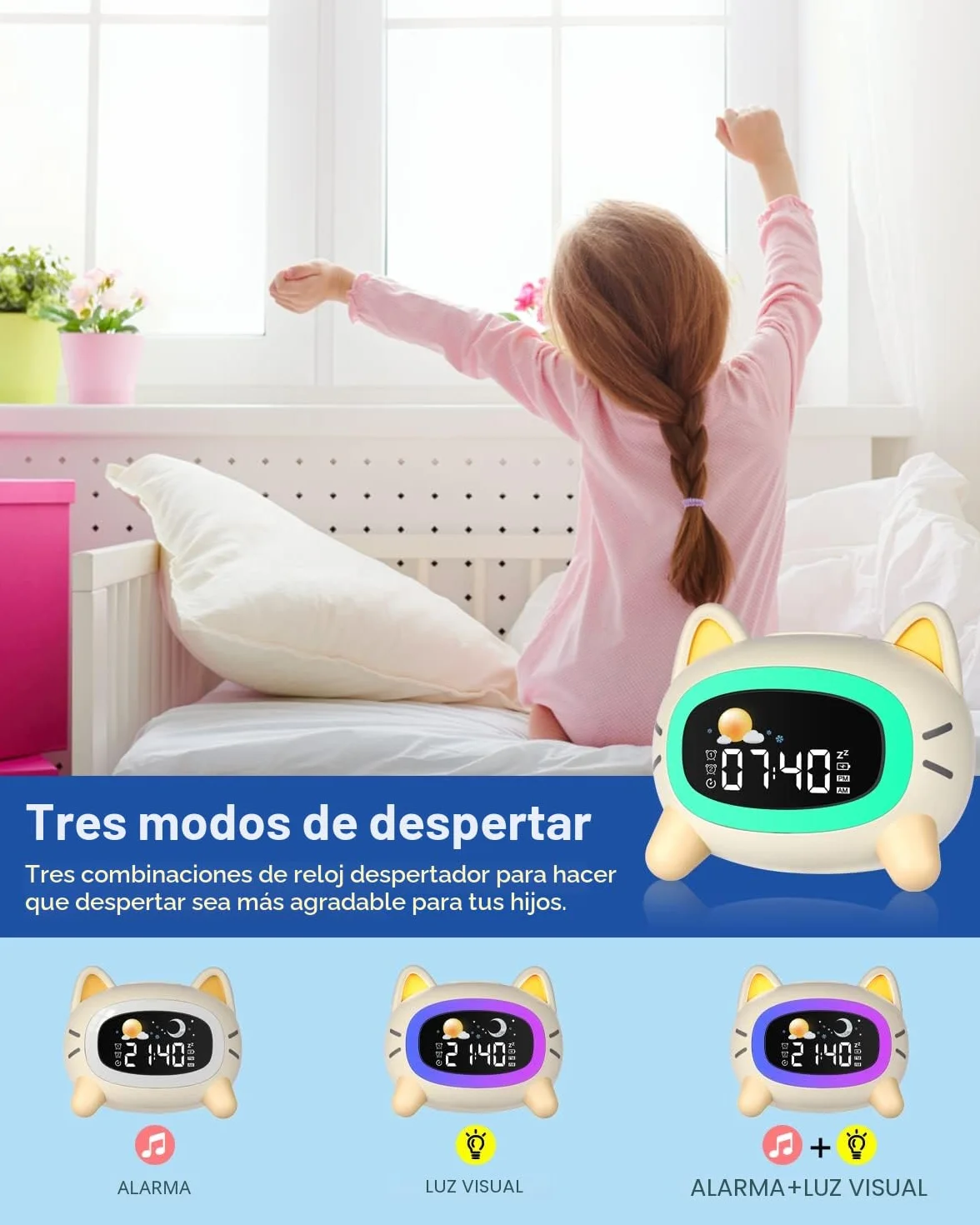 Uplayteck Reloj Despertador Infantil con Luz Nocturna y Alarma Recargable
