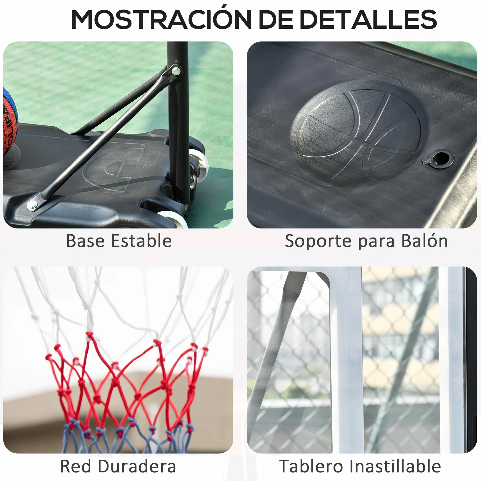 HOMCOM Canasta de Baloncesto Exterior Altura Ajustable 206-260 cm Aro con Ruedas Base Rellenable Negro