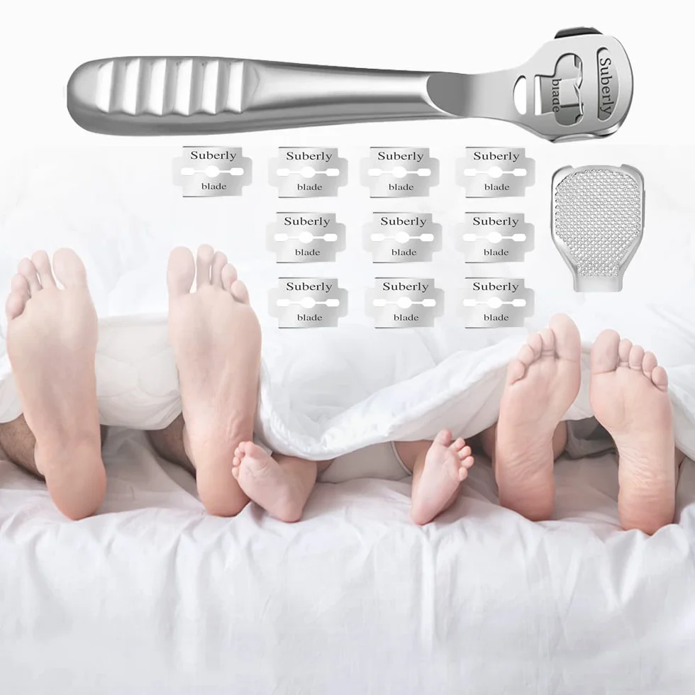 Rallador de Pie Pedicura, Kit Profesional con 10 Cuchillas de Acero Inoxidable