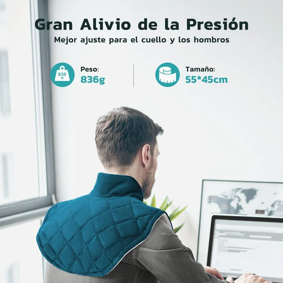 Almohadilla Térmica Cuello Calentamiento Rápido Temperatura Ajustable 40-60°C Apagado Automático Lavable 55x45