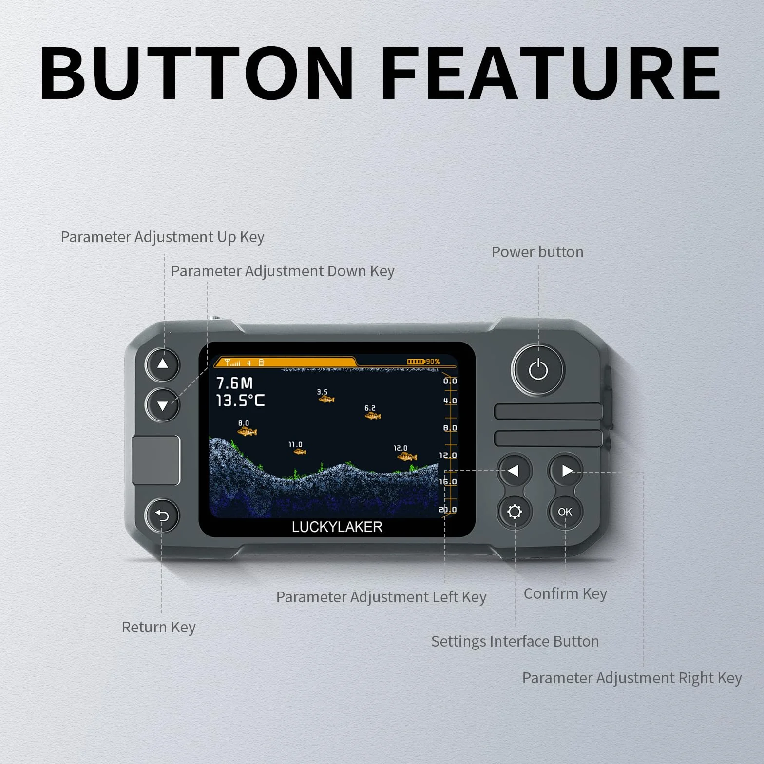 LUCKY Transductor Portátil Detector de Peces Sonar Inalámbrico MT-202 Para Kayak Embarcaciones Pesca