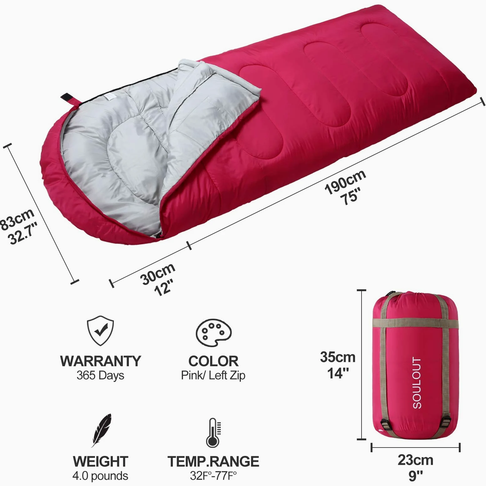 Saco de Dormir, 3-4 Estaciones, Clima frío cálido, Ligero, portátil, Impermeable, con Bolsa de compresión para Adultos y niños, Interior y Exterior: Camping, mochilero, Senderismo