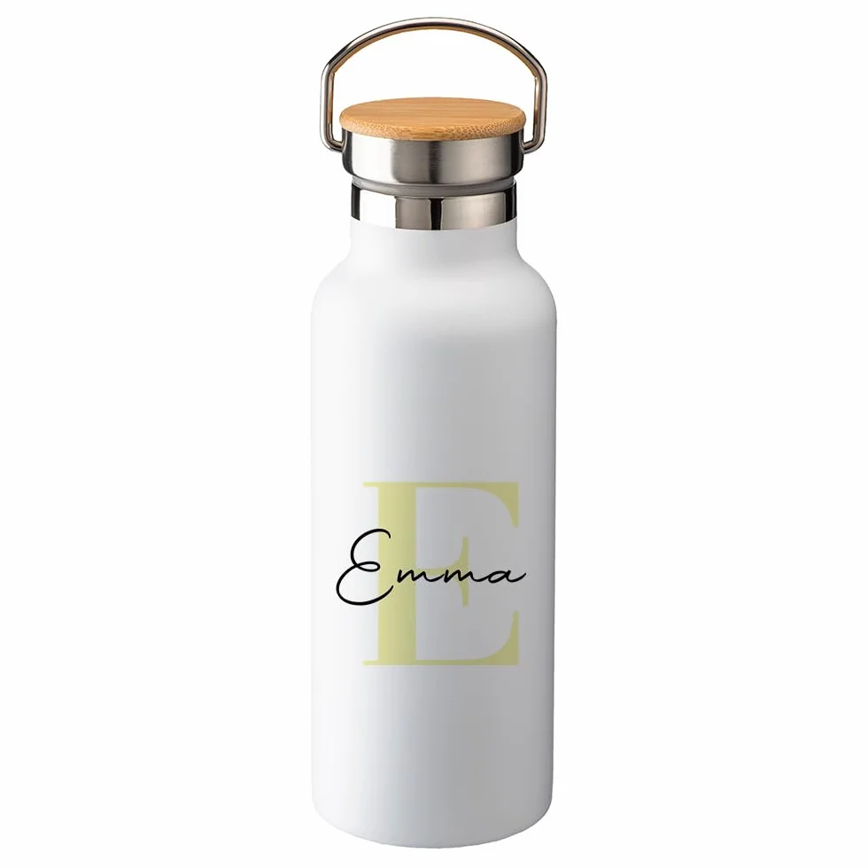 Genérico Botella térmica personalizada inicial y nombre 500 ml bambú, acero inox
