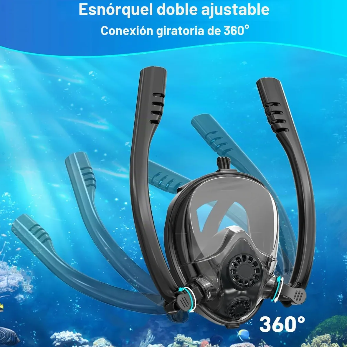 SMACO Máscara de Snorkel de Cara Completa Compatible con Mini Tanques de Buceo de 0,5L/0,7L Soporte para Cámara Tanto para Snorkel como para Bucear Dentro de 10m (Botella de Buceo no incluida)