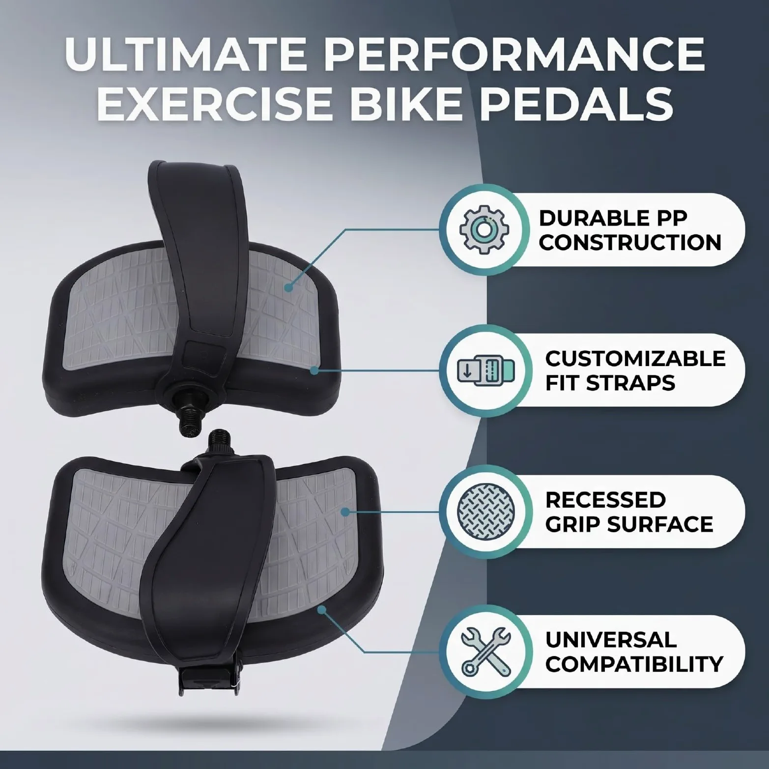 Ejoyous Pedal de Bicicleta Estática Ajustable, Pedales de Bicicleta Estática de PVC PP con Correa Ajustable y Superficie Texturizada Antideslizante, Paquete de 2 para Usuarios de Bicicletas Estáticas