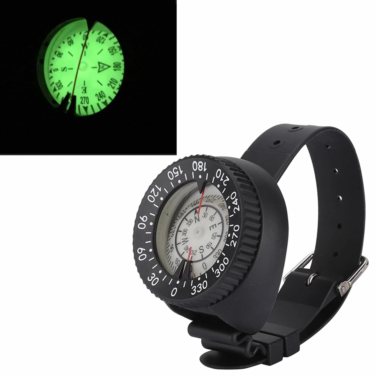 BuyWeek Brújula de Buceo Brújula de Muñeca Luminosa Impermeable 5 ATM | Brújula de buceo con correa de muñeca, esfera luminosa y lectura clara para snorkel, pesca submarina y acampada