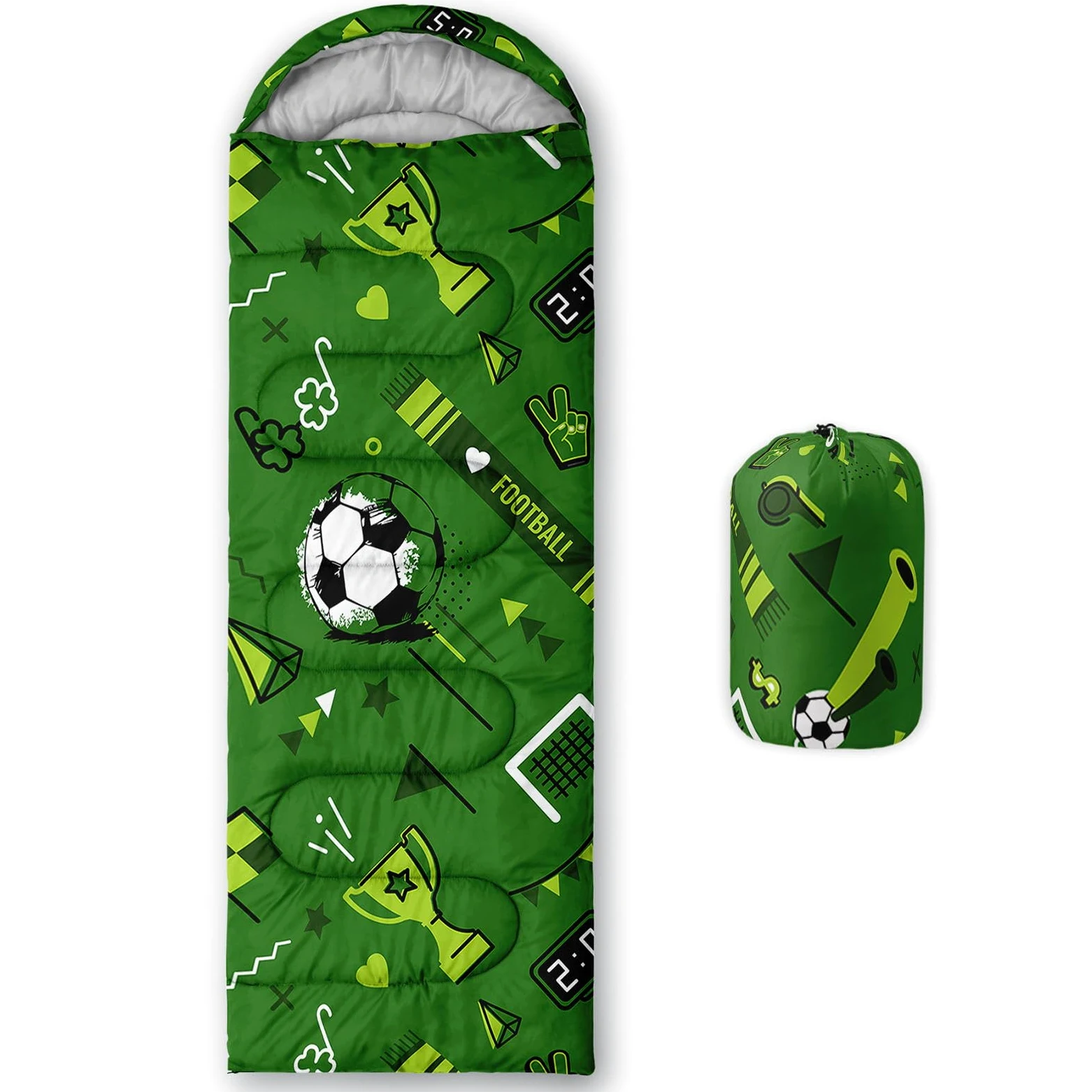 HOSIMA Saco de dormir para niños con temática de fútbol colorido, ligero, cálido, portátil, para exterior e interior, impermeable, resistente al frío, saco de dormir para camping, senderismo