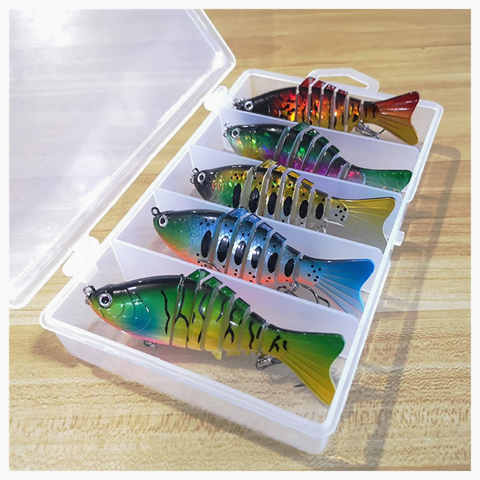Señuelos Pesca Wobblers Pesca señuelos Artificiales Secciones Multi articuladas Artificiales Cebo Duro Trolling Herramientas de Pesca de Carpa 5PCS Cebo Artificial