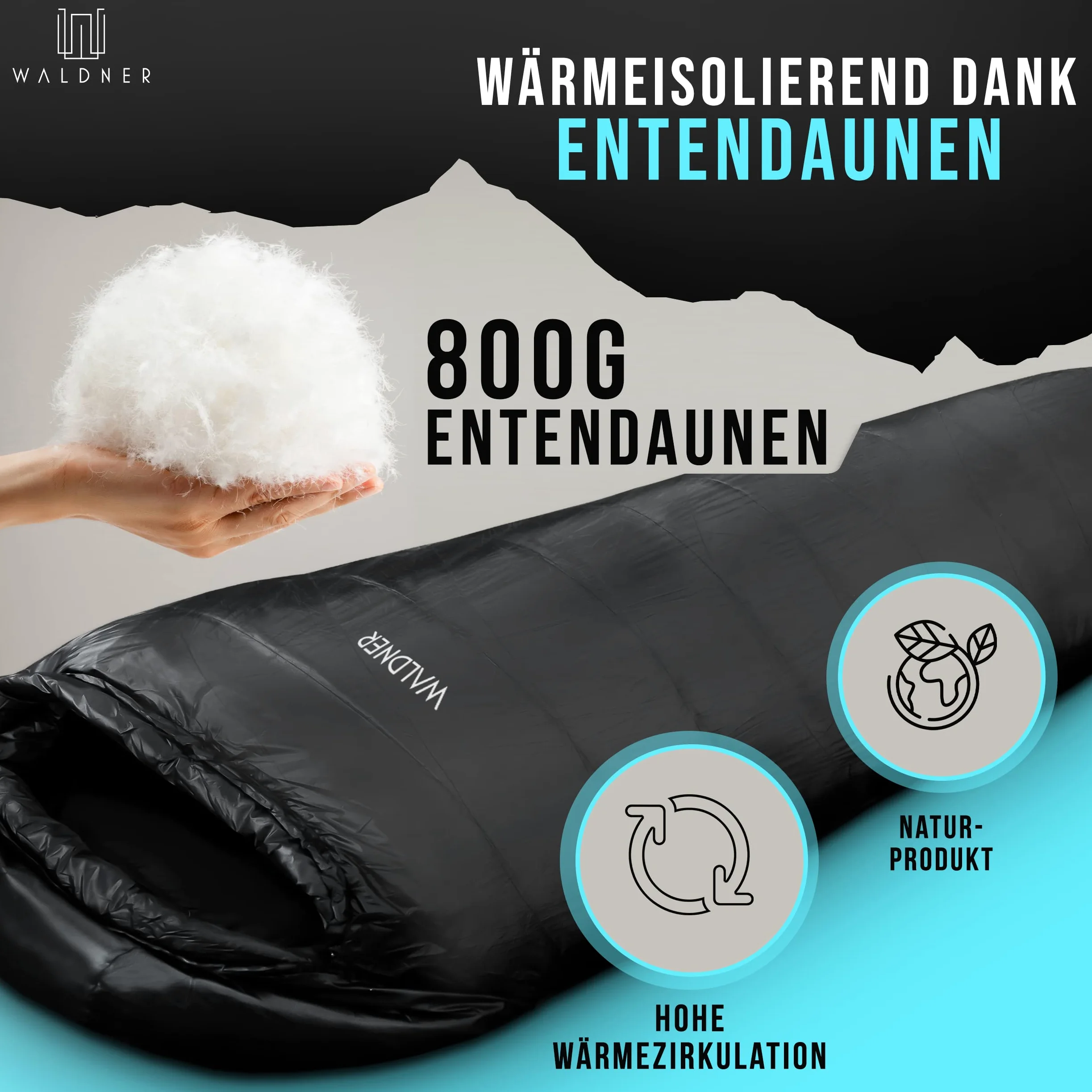 WALDNER Saco de dormir de plumón ultraligero, tamaño pequeño, 4 estaciones, 800 g de plumón, 600 FP, saco de dormir para exterior y camping, ligero y cálido