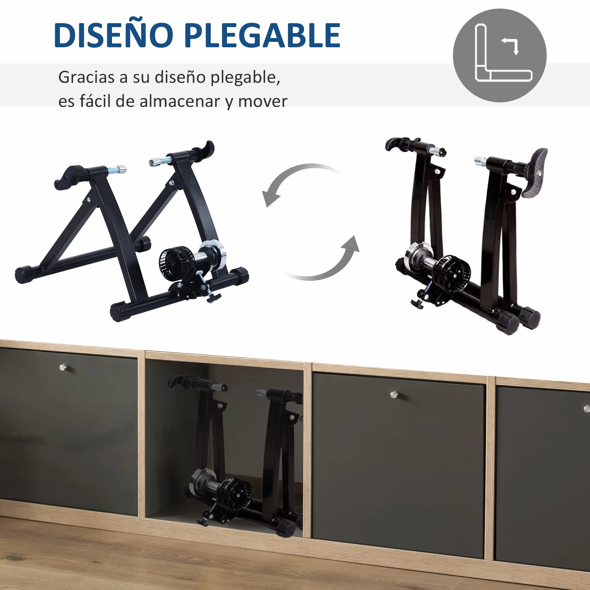 HOMCOM Rodillo de Bicicleta Entrenamiento Plegable con Resistencia Magnética para Ruedas de 650C/700C o 26-28 Pulgadas para Casa Interior Carga 135 kg 54,5x47,2x39,1 cm Negro