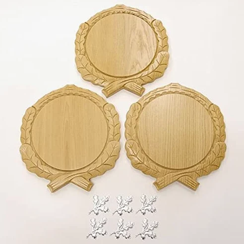 GTK 3 placas de cuña talladas de roble claro AF 19 cm con 6 hojas de roble portada de aluminio para cuñas, tabla de especias, cartel para trofeos
