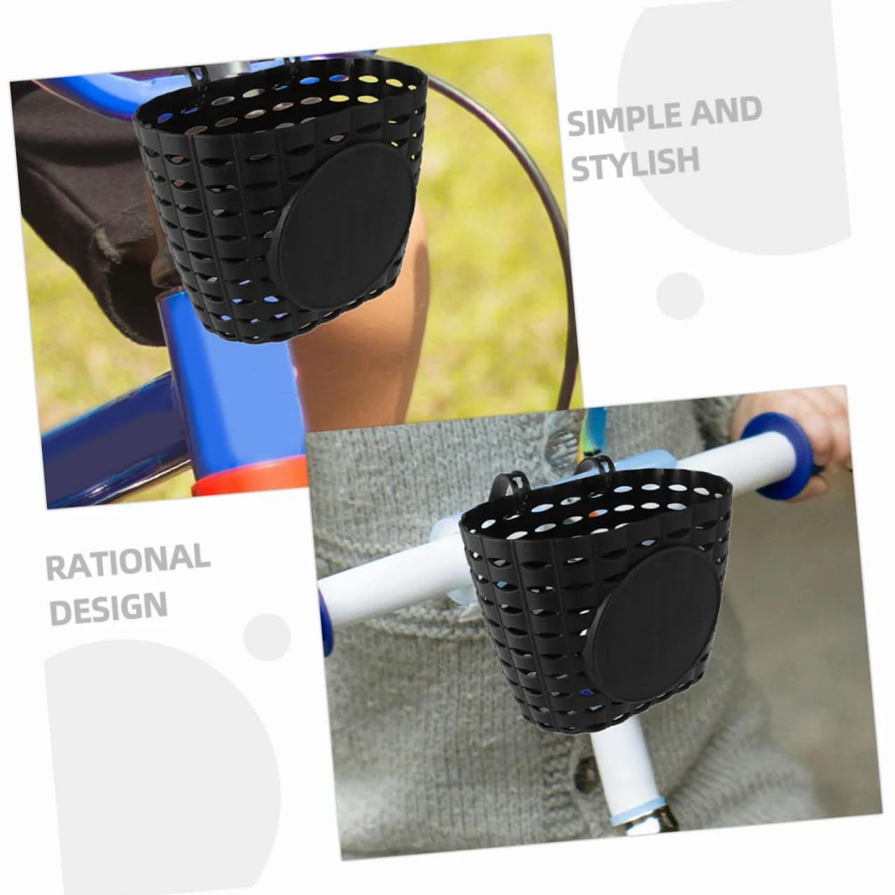 Cesta de Bicicleta Desmontable para Niños, Cesta de Plástico Negra, Soporte de Almacenamiento con Correa Ajustable, Accesorio para Manillar Delantero, Uso para Ciclismo Infantil
