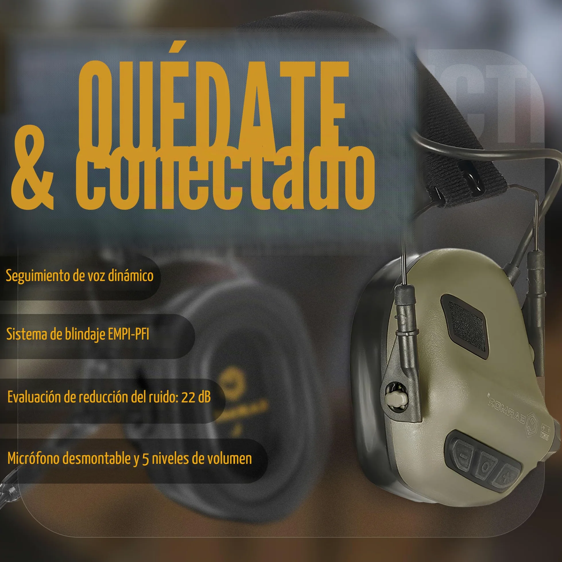 EARMOR M32 PLUS Auriculares tácticos para caza y tiro con micrófono amplificación sonido conector Nato TP120 verde