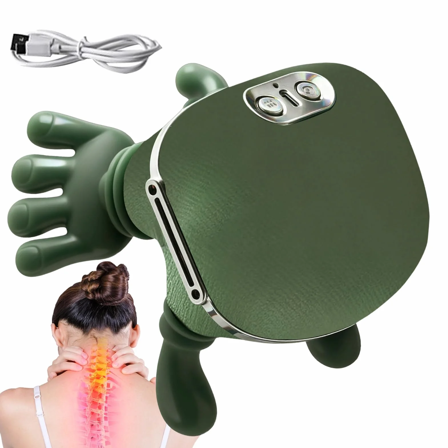 Masajeador Cervical y Espalda con Manos Portátil 4D Calor 3 Niveles Masaje 15x11x6,5cm