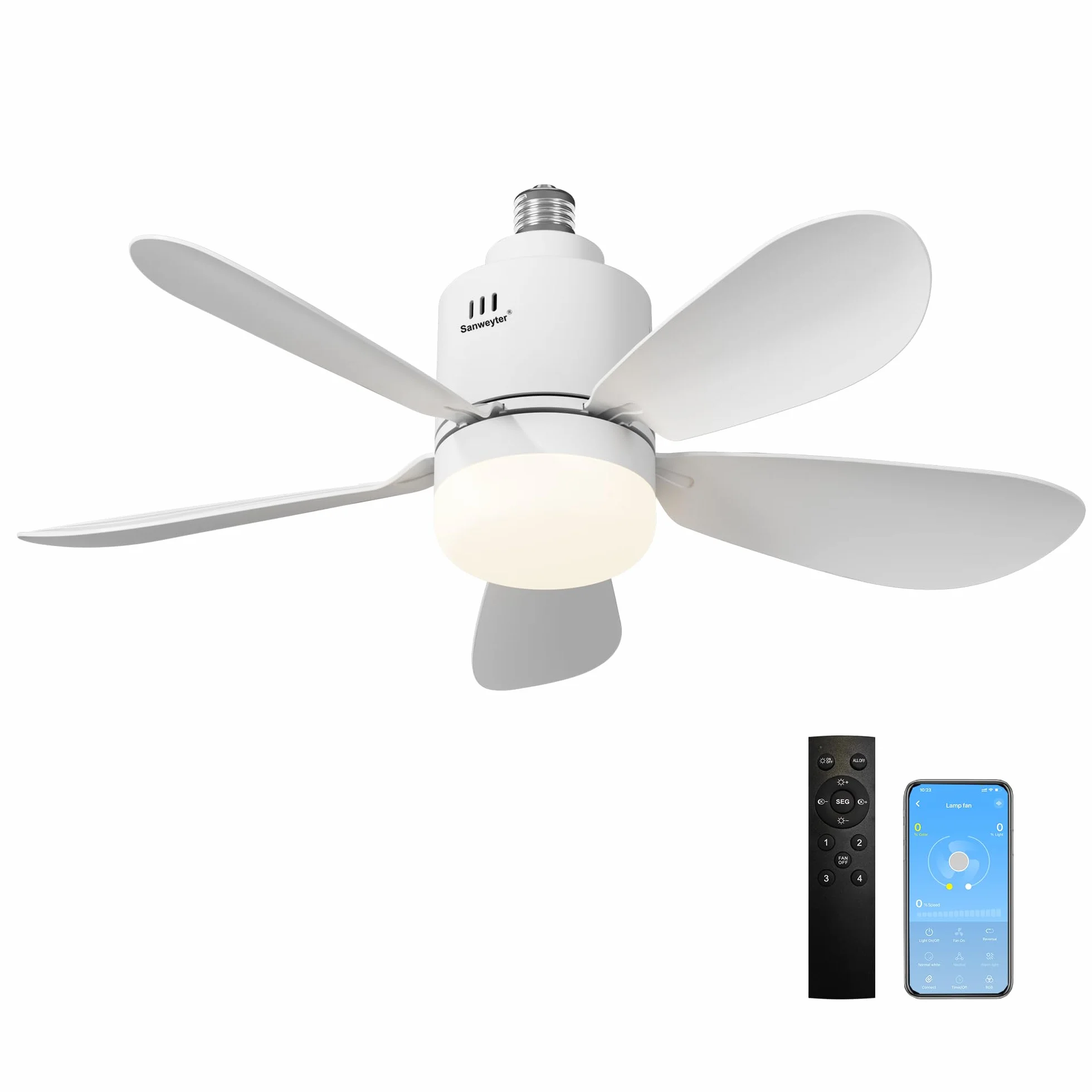 Ventilador de Techo con LED, Mando a Distancia 24W 53cm 3 Tonos Luz 4 Velocidades