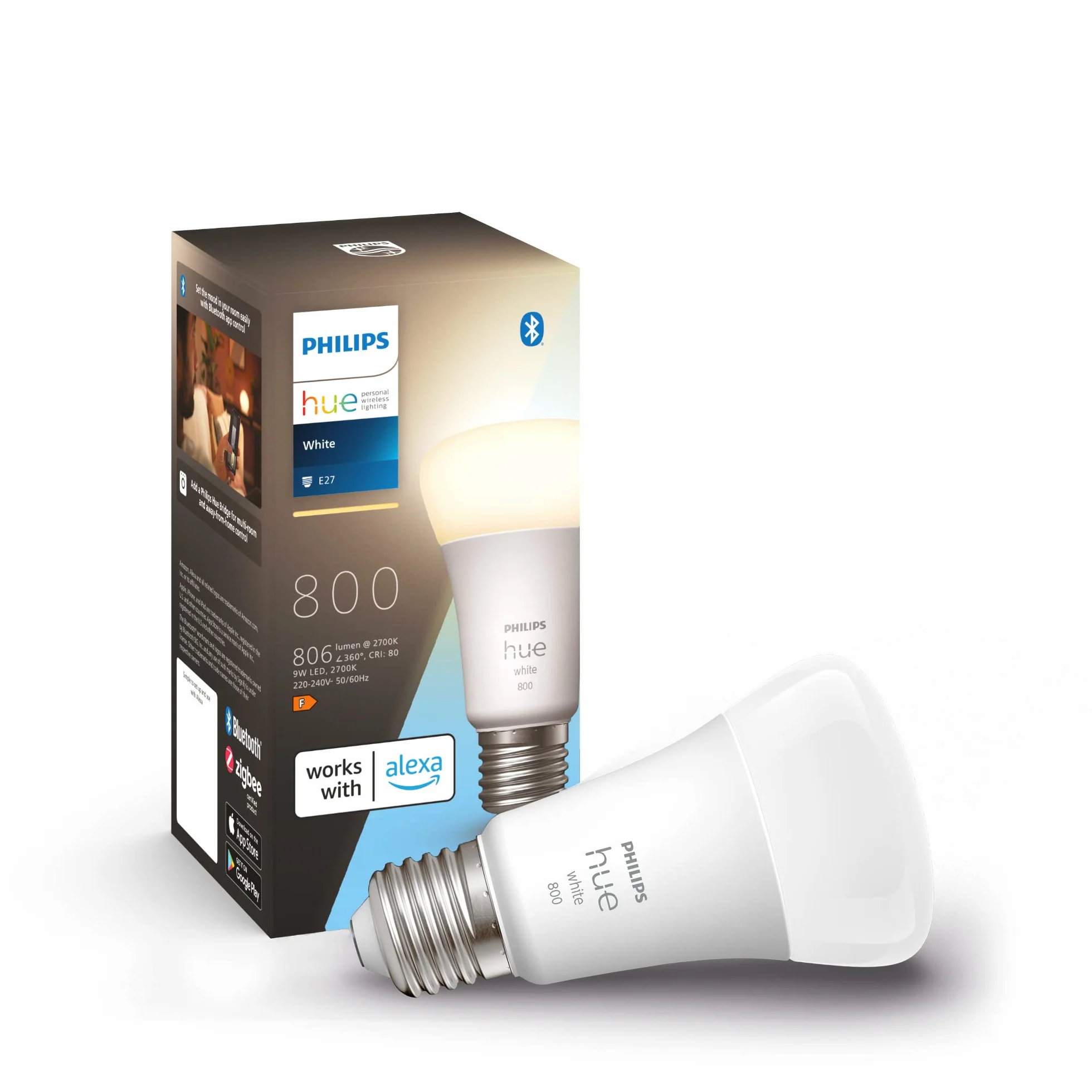 Philips Hue Bombilla LED Inteligente E27 9W 800 Lúmenes Regulable Bluetooth Zigbee Alexa