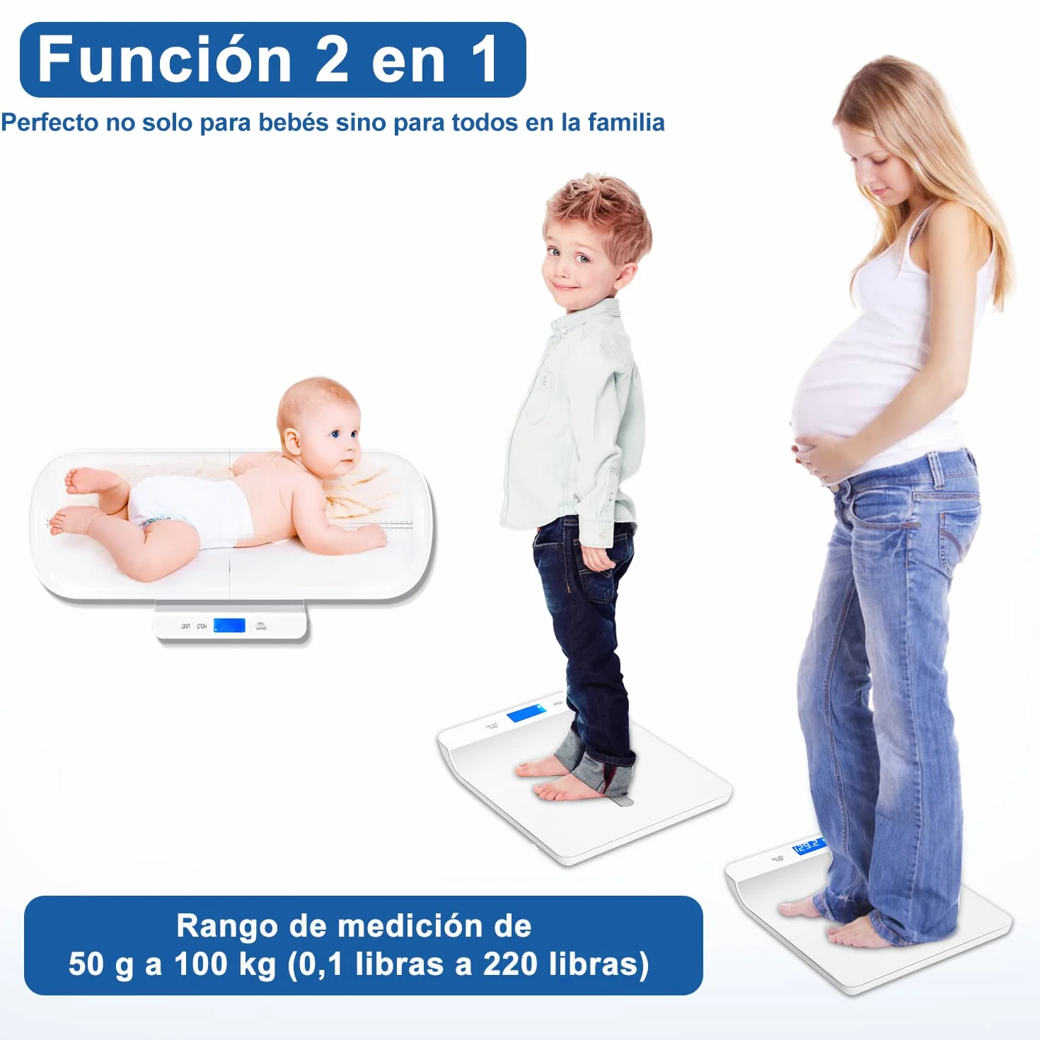 Báscula Bebé Digital Bluetooth con Bandeja Extraíble, Tara y Retención, App Gratuita, 100 kg