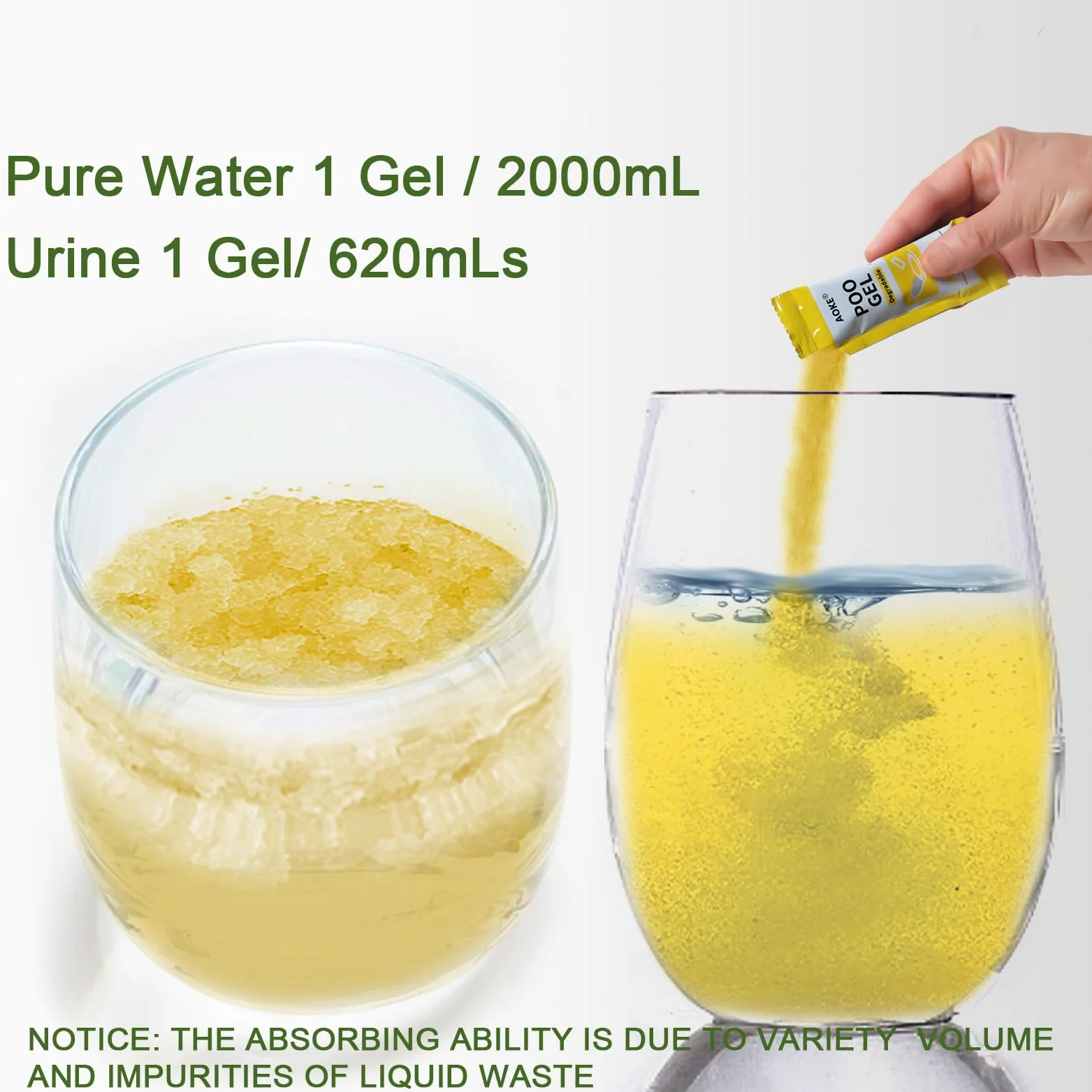 AOKE Polvo de inodoro portátil, paquete de 100 unidades de gel de caca con aroma a lavanda para camping, gel absorbente ecológico, polvo desodorizante y gelificante, tratamiento de residuos de inodoro