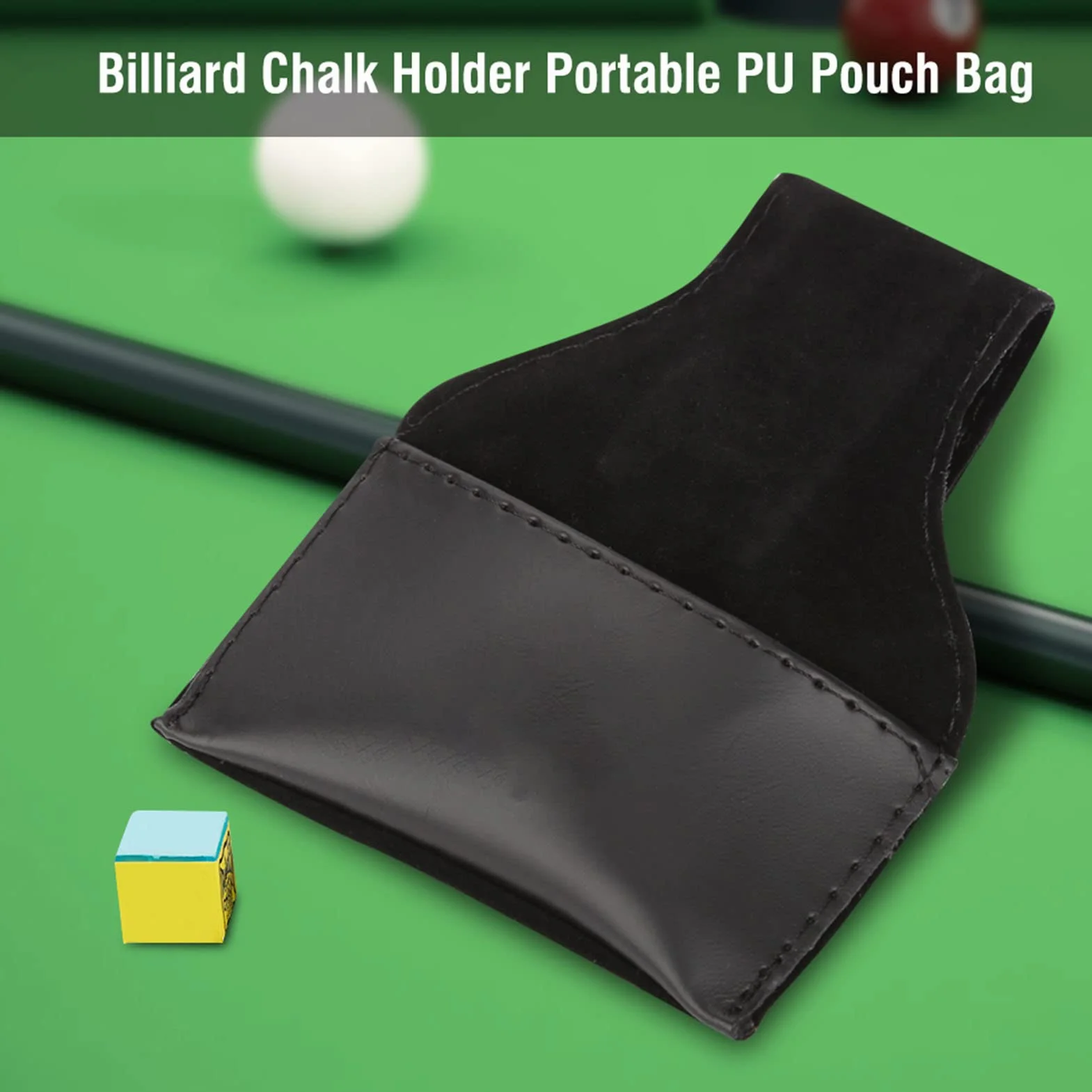 Agatige Billiard Chalk Holder, Portable PU Leather Chalk Holder with Clip Pouch Pool Cue Bag Portable Snooker Billiards Chalk Bag Pool Accessory, Black