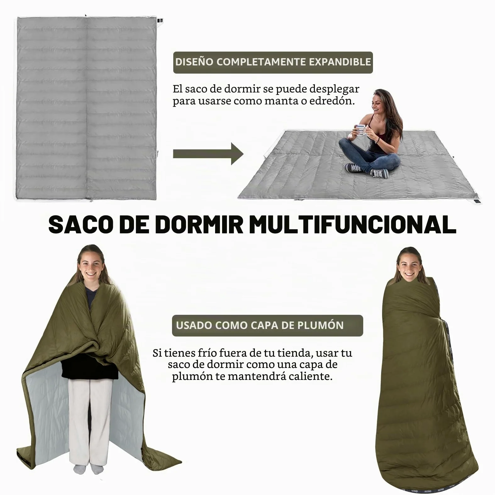 [Plumón] Saco De Dormir Adulto Multifuncional [ 4℃~12℃,1.06 kg ] Ultraligero Sleeping Bag, Camping y Senderismo, 3~4 Estaciones, Compacto y Lmpermeable