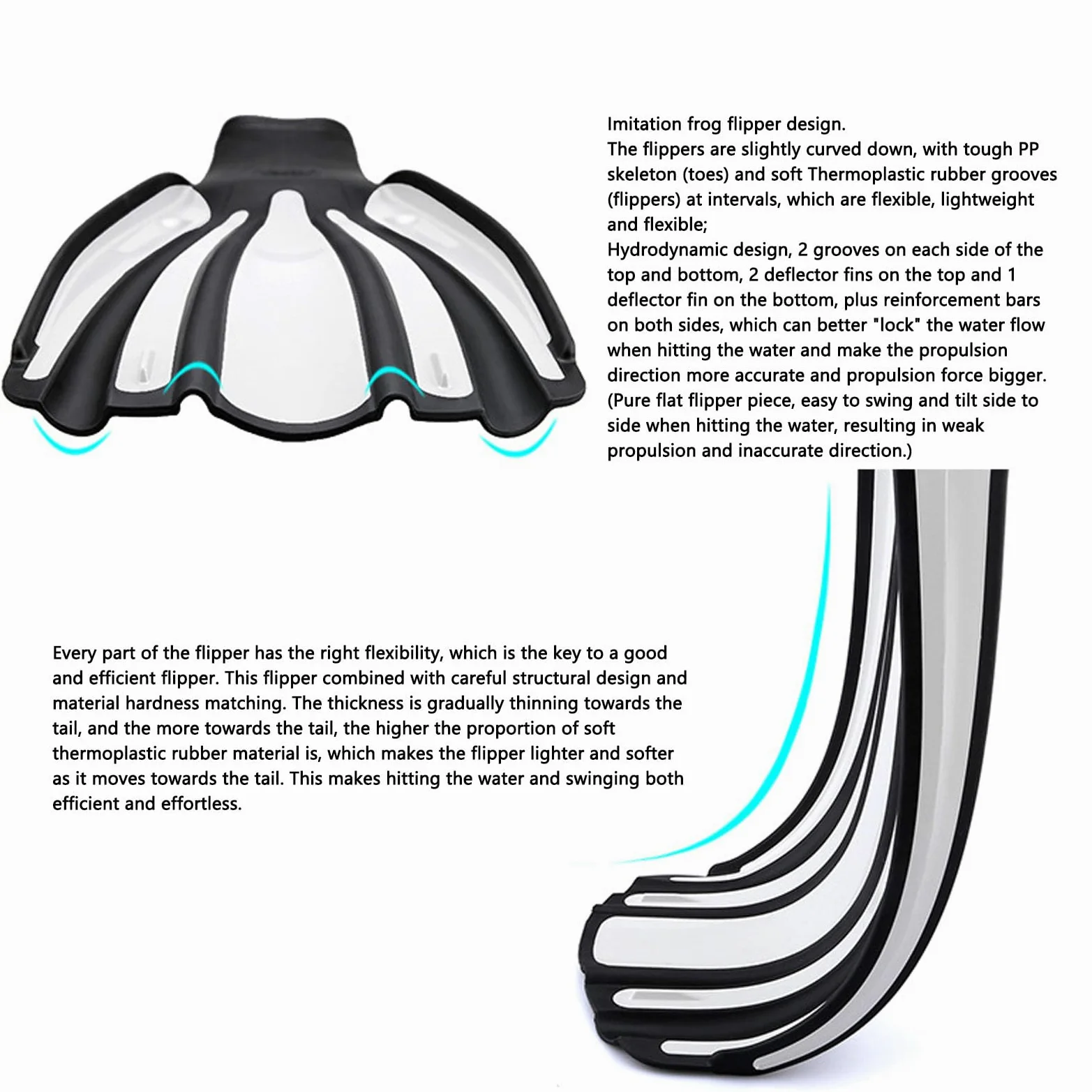 Generic Aleta para Pies Subacuática Diseño Ergonómico Negro Premium para Buceo y Apnea 2 Piezas