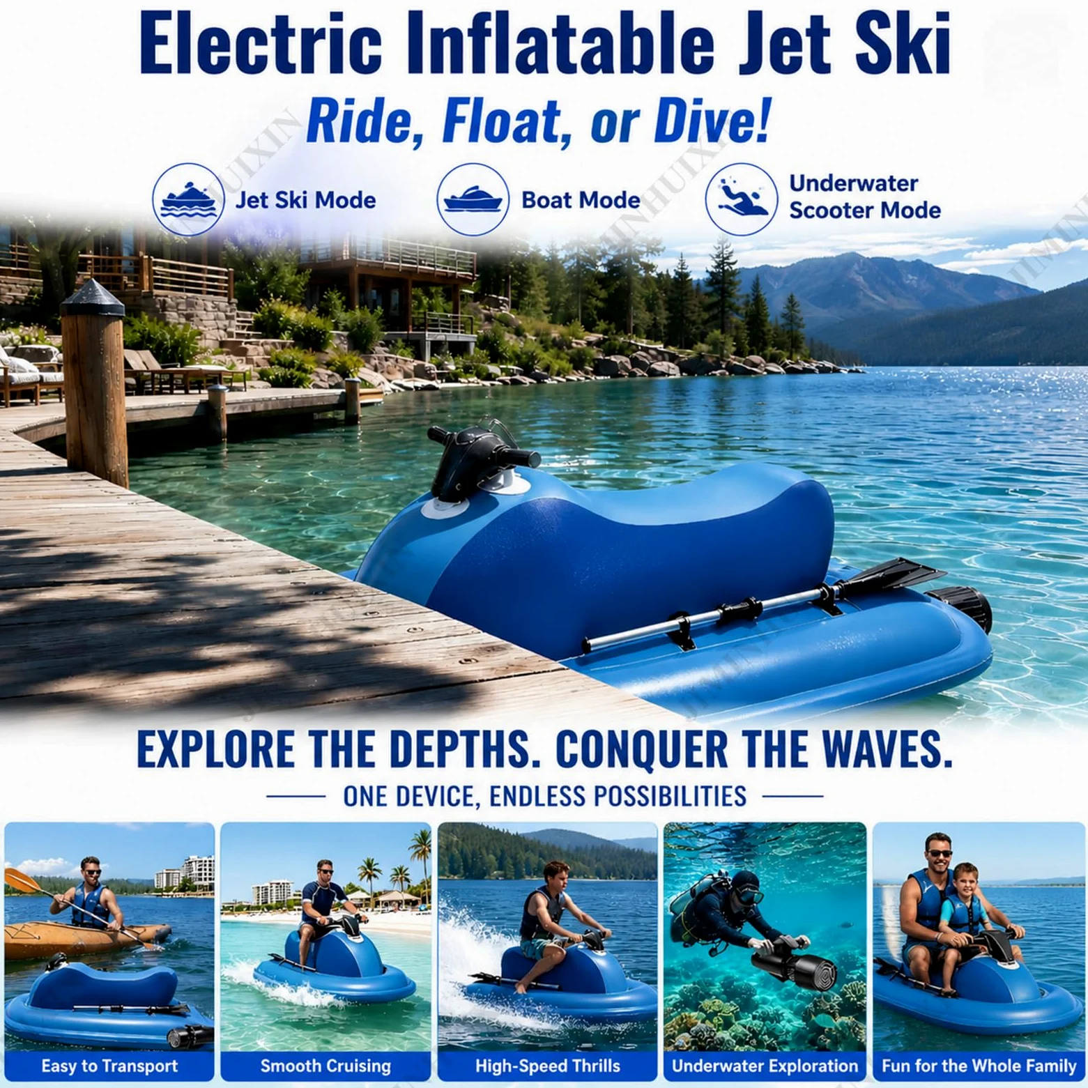 Motor 500w/700w Brushless Moto De Agua Hinchable, Propulsor AcuáTico, Lancha Hinchable Electrica De Verano 150/200kg, Profundidad 30 M, Potente HéLice para Surf, Pesca Y Buceo para Adulto
