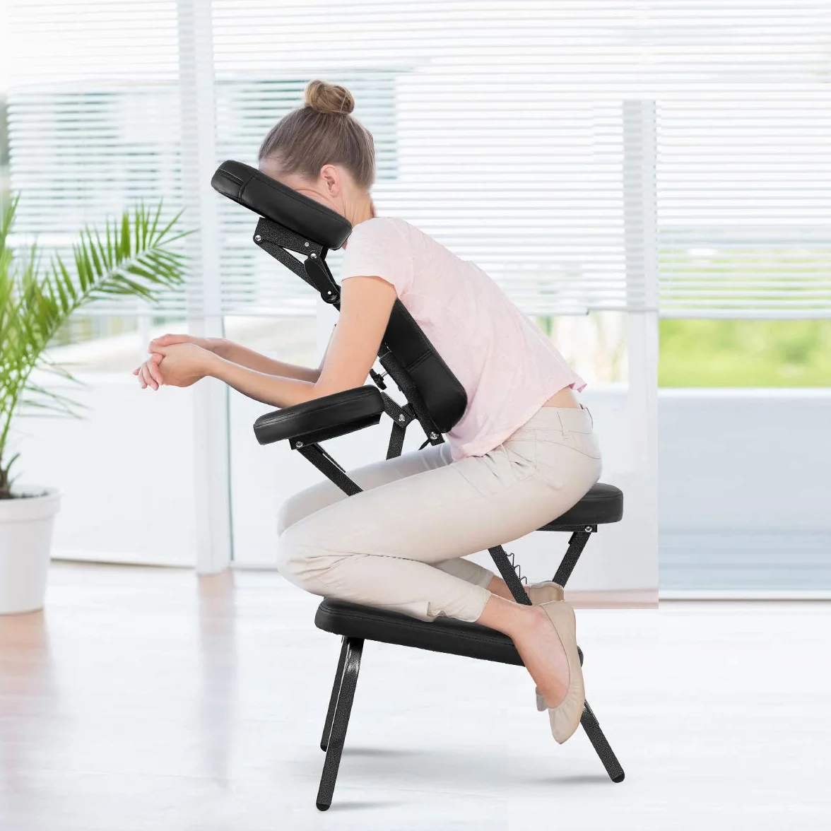 COSTWAY Silla de Masaje Plegable Altura Ajustable, Sillón de Tatuaje Portátil Negro