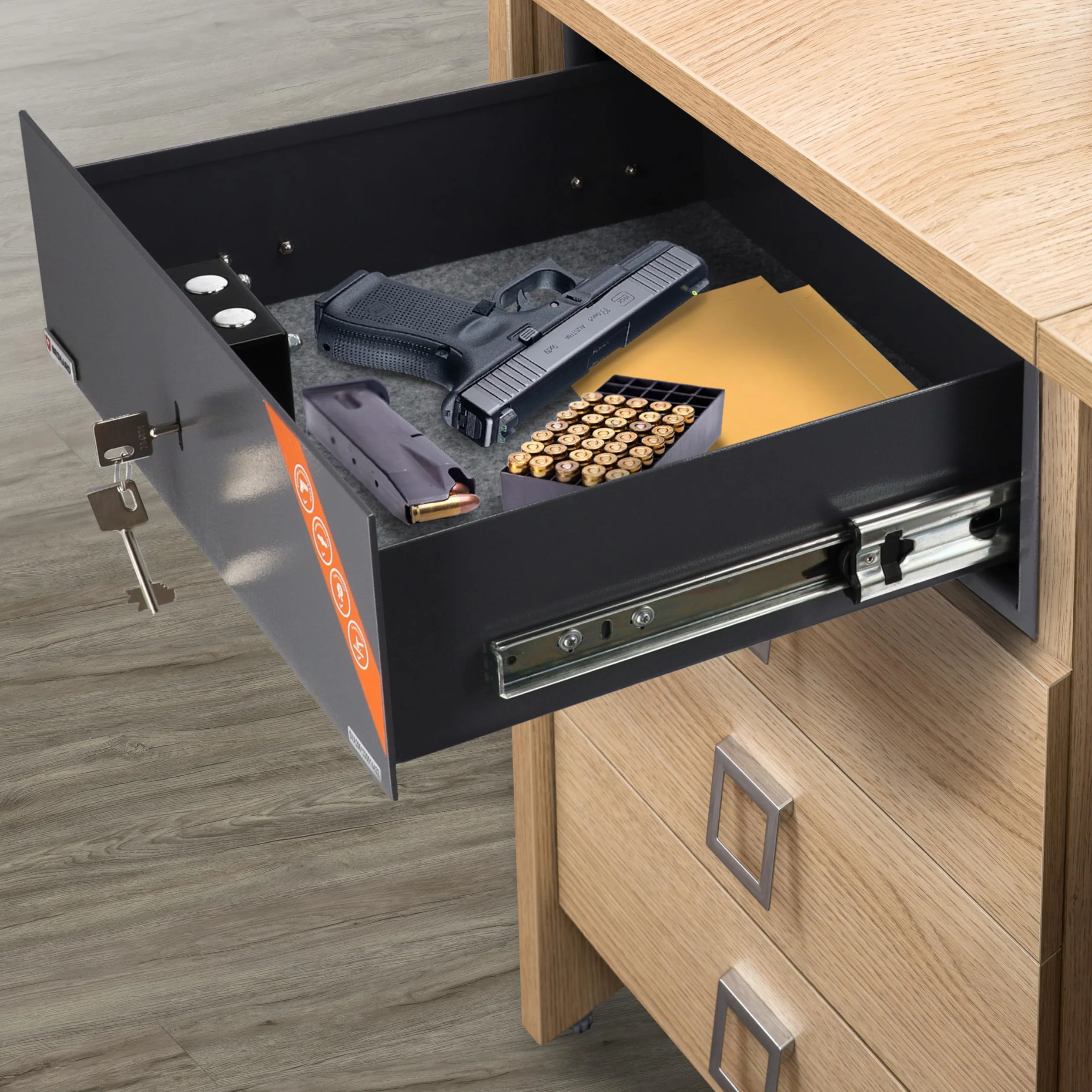 Caja Fuerte Brihard Gun Drawer con Cerradura de Llave, Resistente Alfombrada, para Armas y Munición