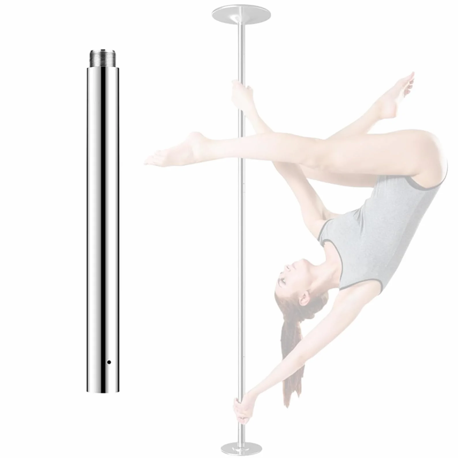 Barra Pole Dance Acero Inoxidable Altura Ajustable 25cm Estática y Giratoria