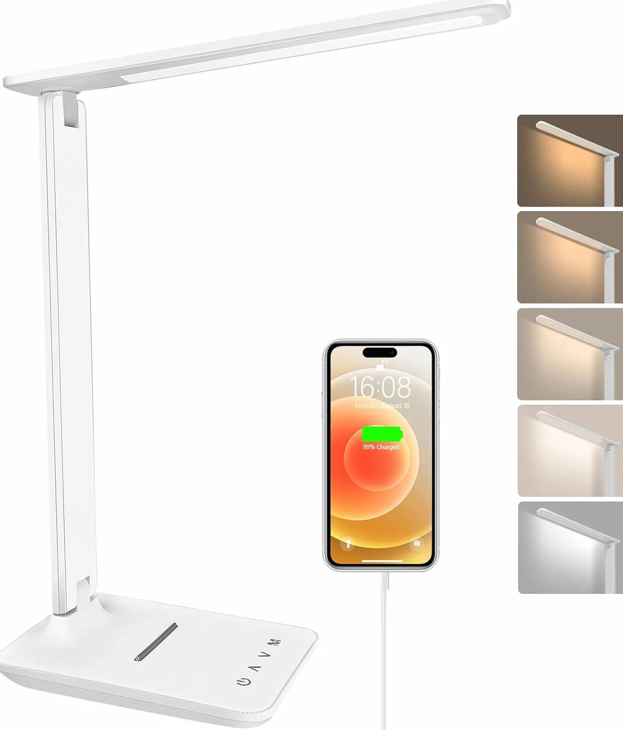 Lámpara LED Escritorio Flexo con Luz Nocturna Control Táctil Puerto USB 5 Niveles 5 Modos Blanco