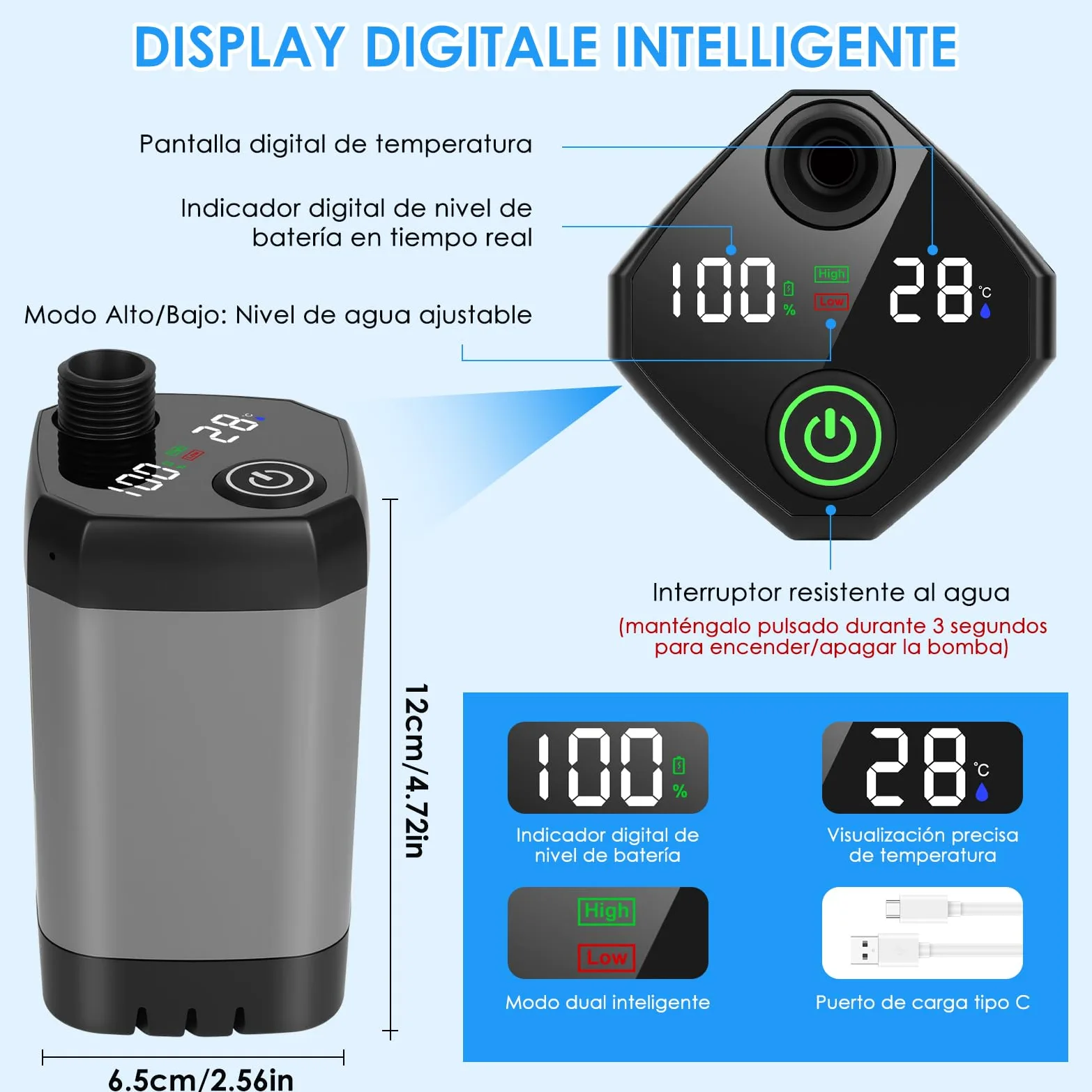 GuKKK Ducha Portatil Camping, 7800mAh Batería Recargable Ducha Camper, Ducha Camping con Pantalla LED Inteligente, Duchas de Exterior con Alcachofa y Manguera, para Camping Viajes jardín Coche Lavado