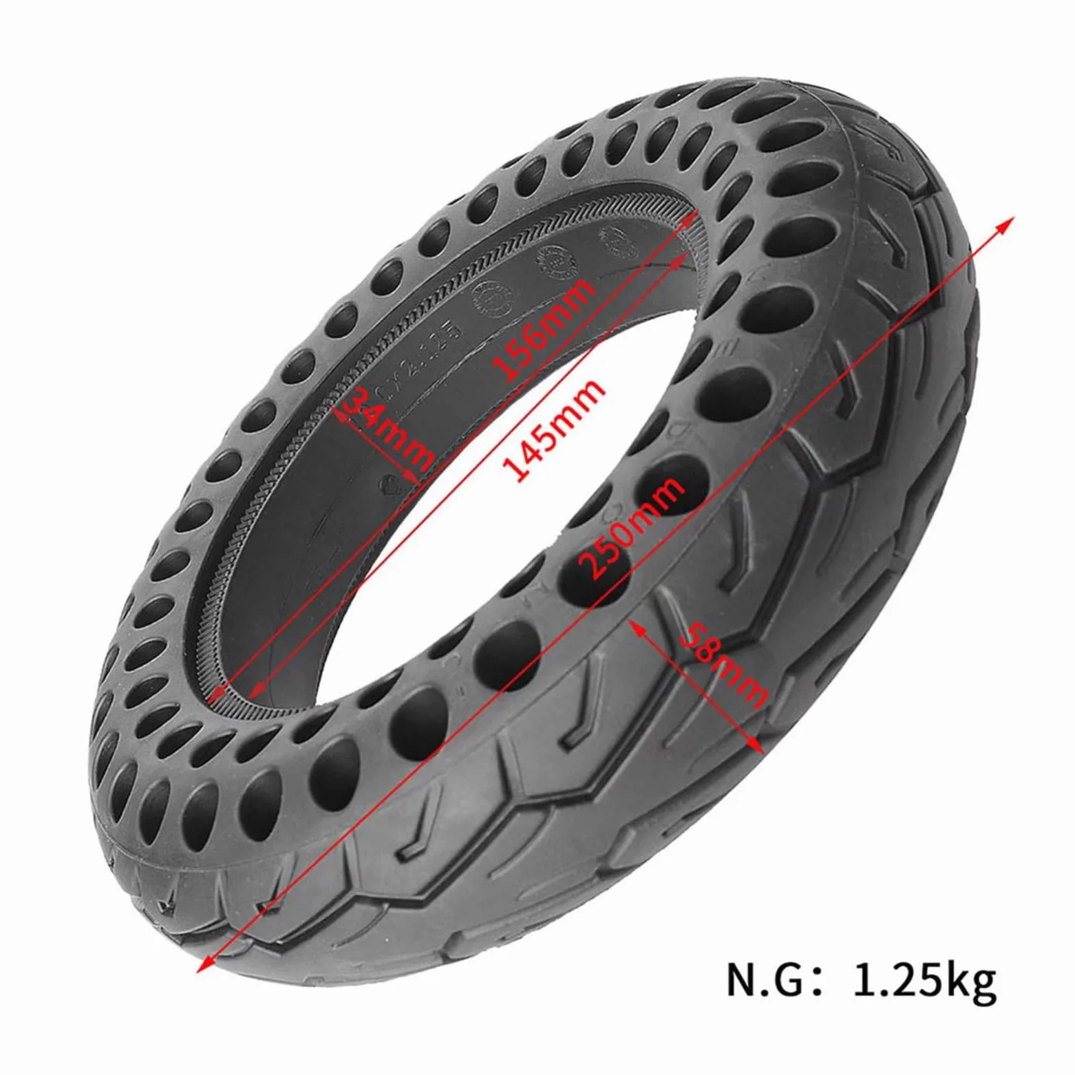 10 x 2.125 Neumático para patinete eléctrico, Neumáticos de goma maciza de 10 pulgadas Diseño de panal Resistente al desgaste A prueba de pinchazos Neumático de repuesto delantero o trasero para patin