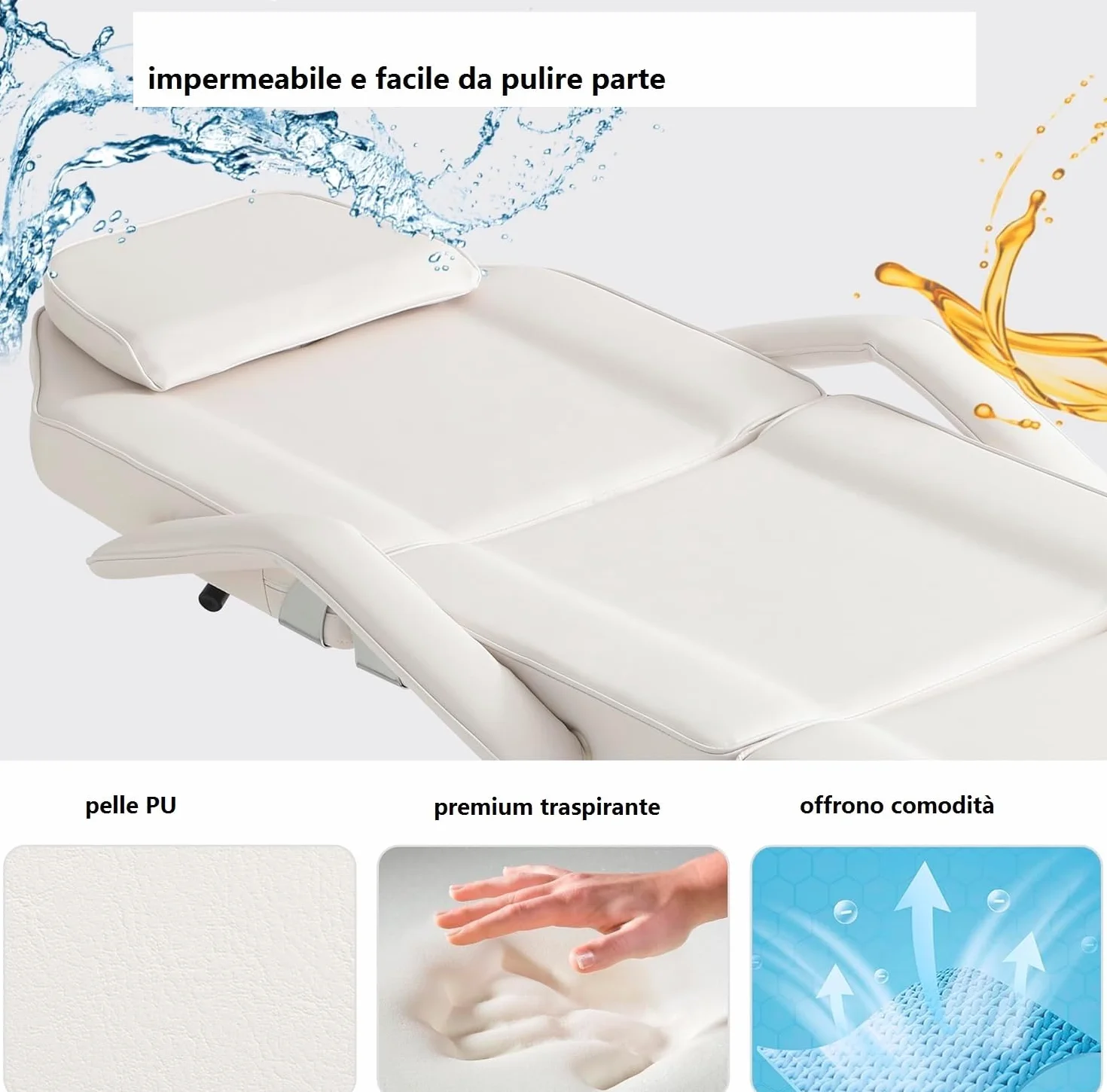 Camilla Masaje Plegable con Taburete 3 Zonas Profesional Ajustable Reposabrazos Reposacabezas para SPA Tatuaje Facial Pedicure (Blanco)