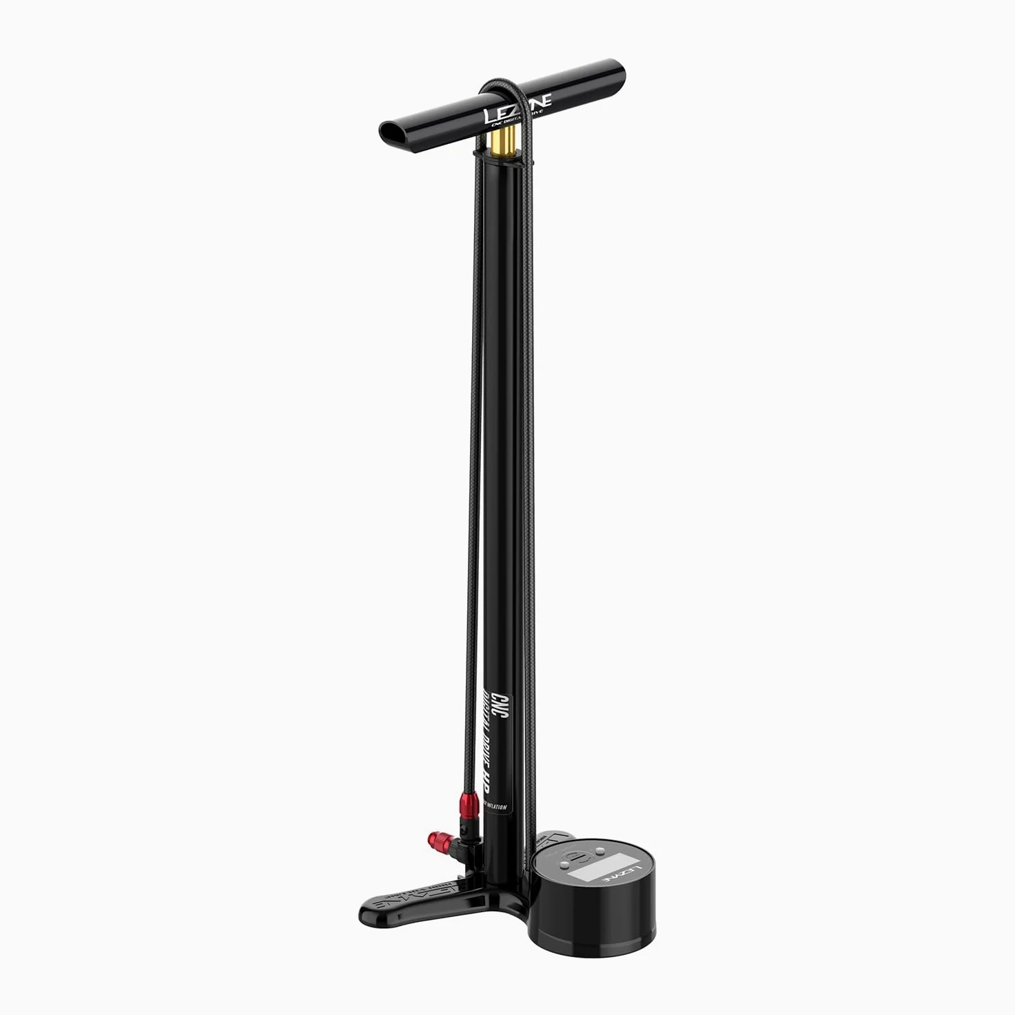 LEZYNE CNC Digital Drive 3.5 - Bomba de pie para bicicleta con medidor digital, aluminio mecanizado CNC, alta presión, 220 PSI, bomba de aire para bicicleta de carretera, ABS 1 Pro Chuck para válvula