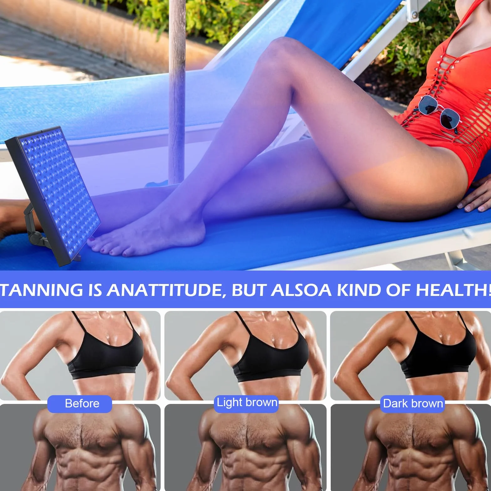 Lámpara Bronceadora 45W 460nm 225 LEDs Facial y Cuerpo con Soporte Ajustable