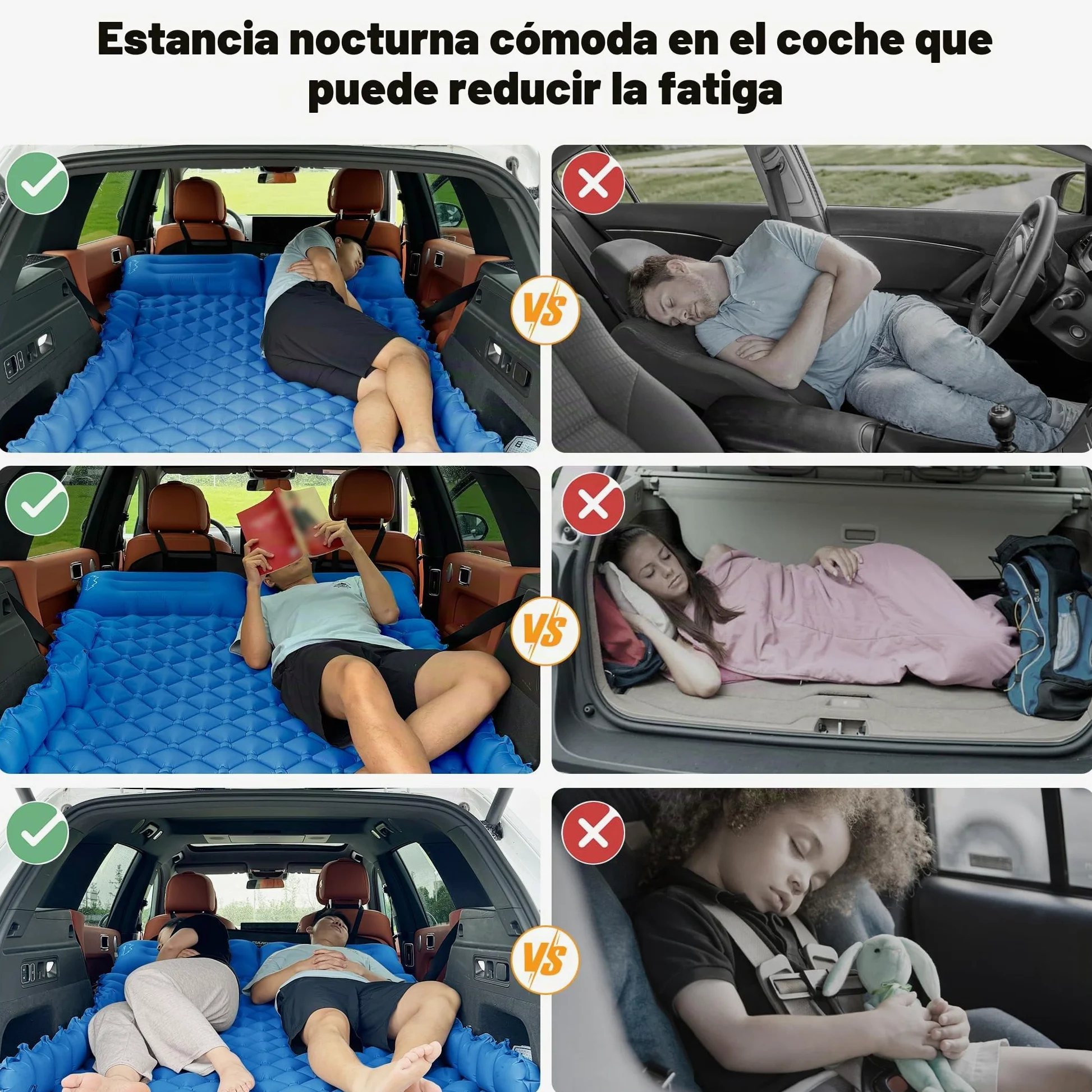 Cama Coche Hinchable Colchón Coche SUV Colchón Aire 2 Personas Cama Aire para Viajar Colchoneta Camping Autoinflable Esterilla para Dormir con Bomba de Pie y Cojín Cama Hinchable 183*13*7CM