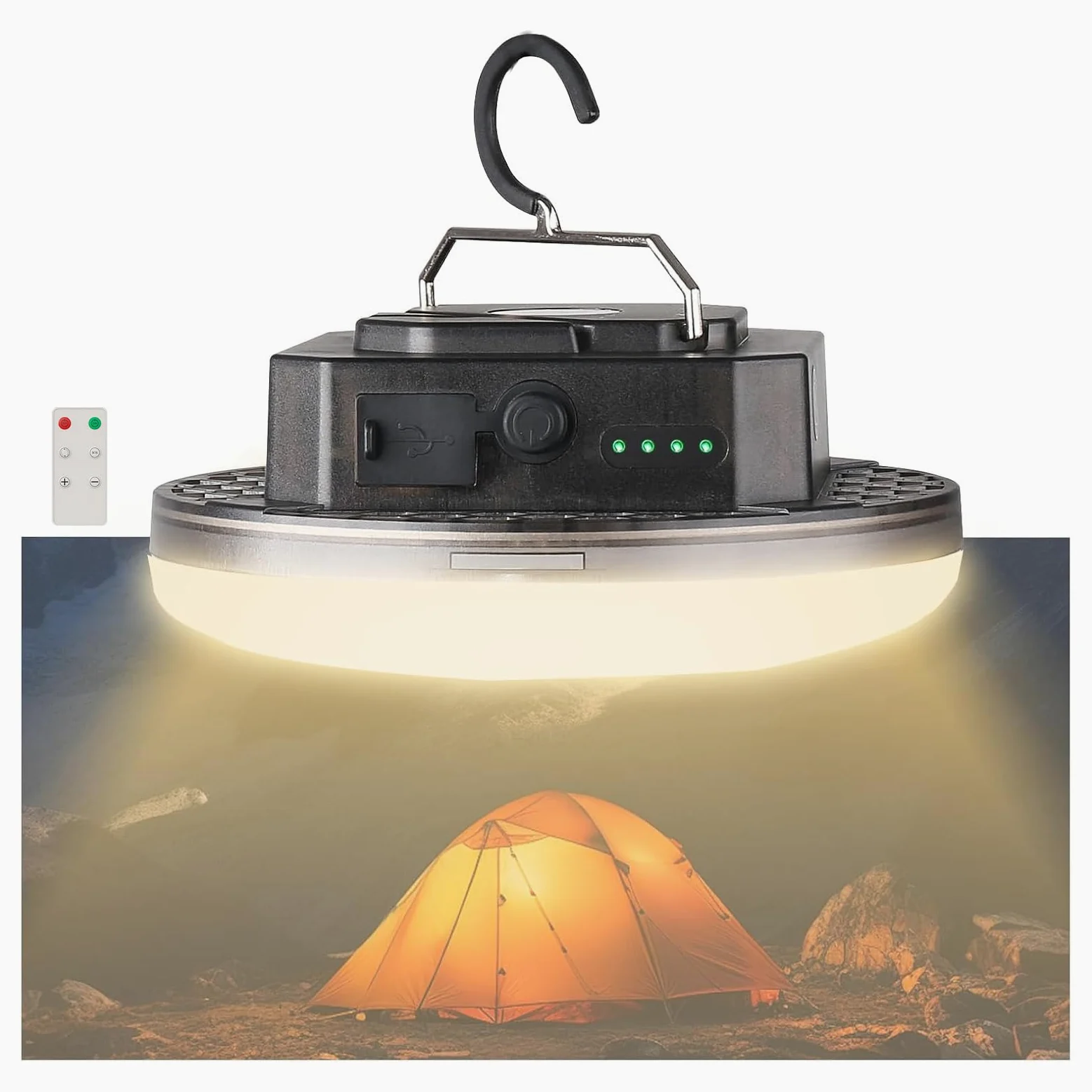 Luces de camping de 12000 mAh, 4000 lm, 3 modos de iluminación de color, lámpara LED brillante recargable de 40 W, luces colgantes IPX5 impermeables, imán, kits de supervivencia de emergencia de fallo