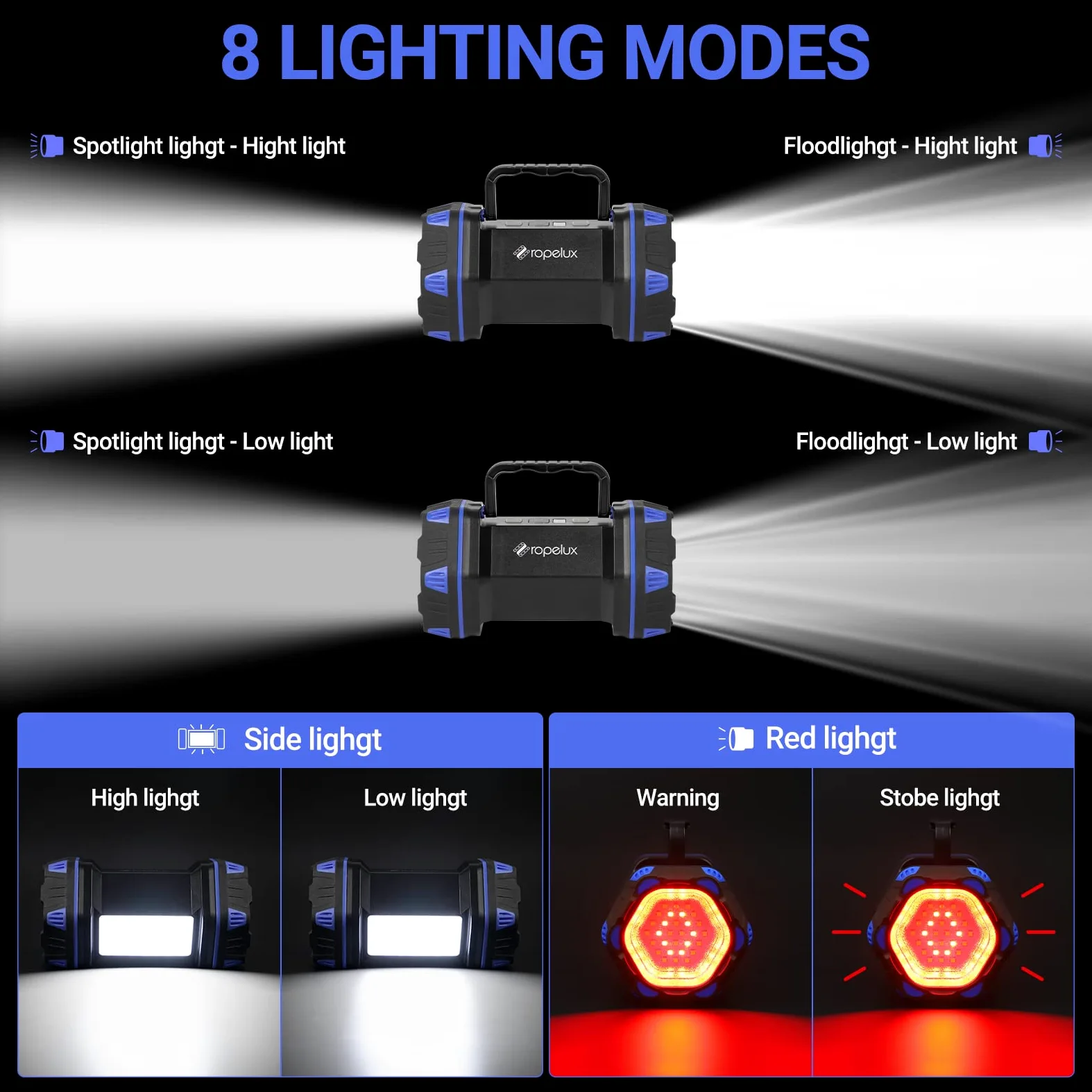 Linterna LED de camping recargable, linterna de camping de 1500 lm, 8 modos de luz, luces de camping de capacidad 4800, banco de energía USB, luz de flash brillante portátil para emergencias, cortes