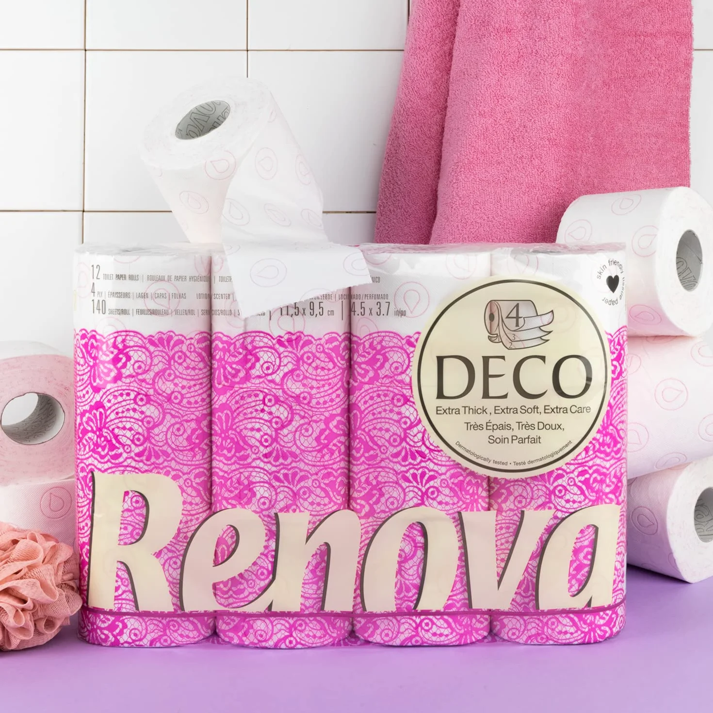 Renova Papel higiénico 4 Capas Blanco Decorado Perfumado 12 rollos