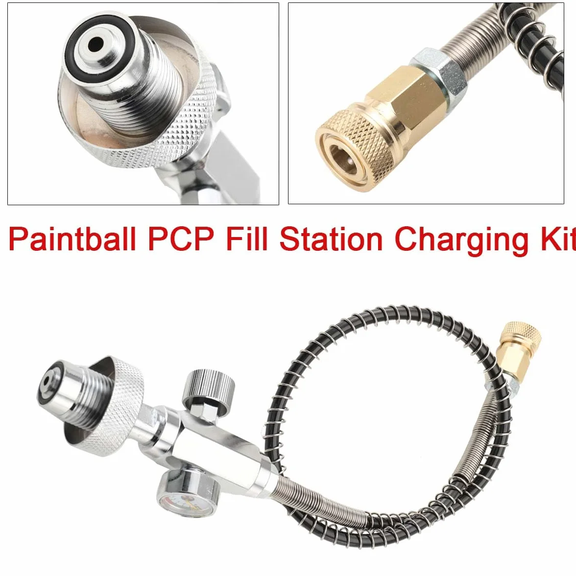 Estación de carga PCP 0-5000 PSI SCBA con manómetro, conectores de latón, manguera 50 cm para paintball