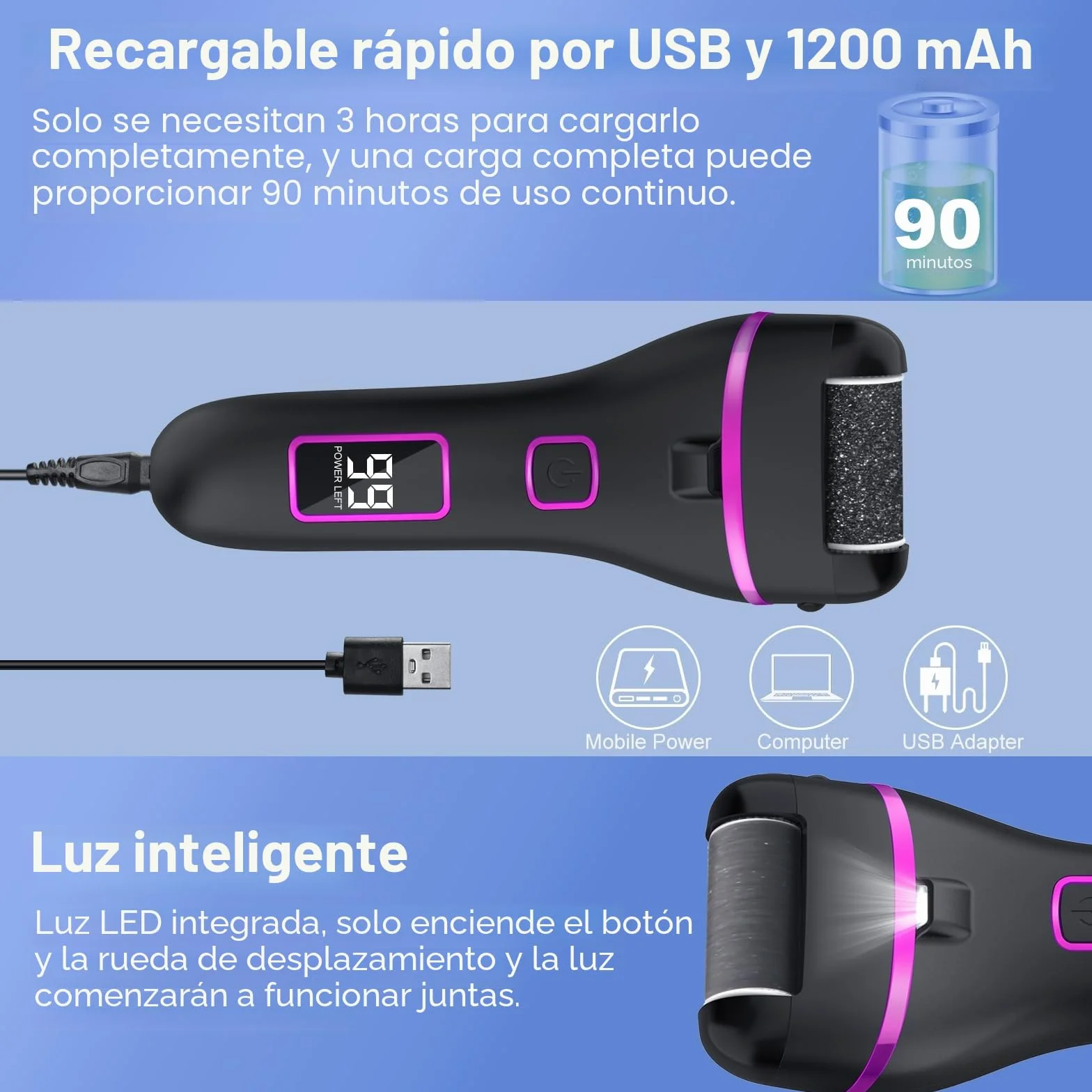 Lima Electrica Pies con 3 Rodillos y 2 Velocidades para Eliminar Durezas y Callos (negro)