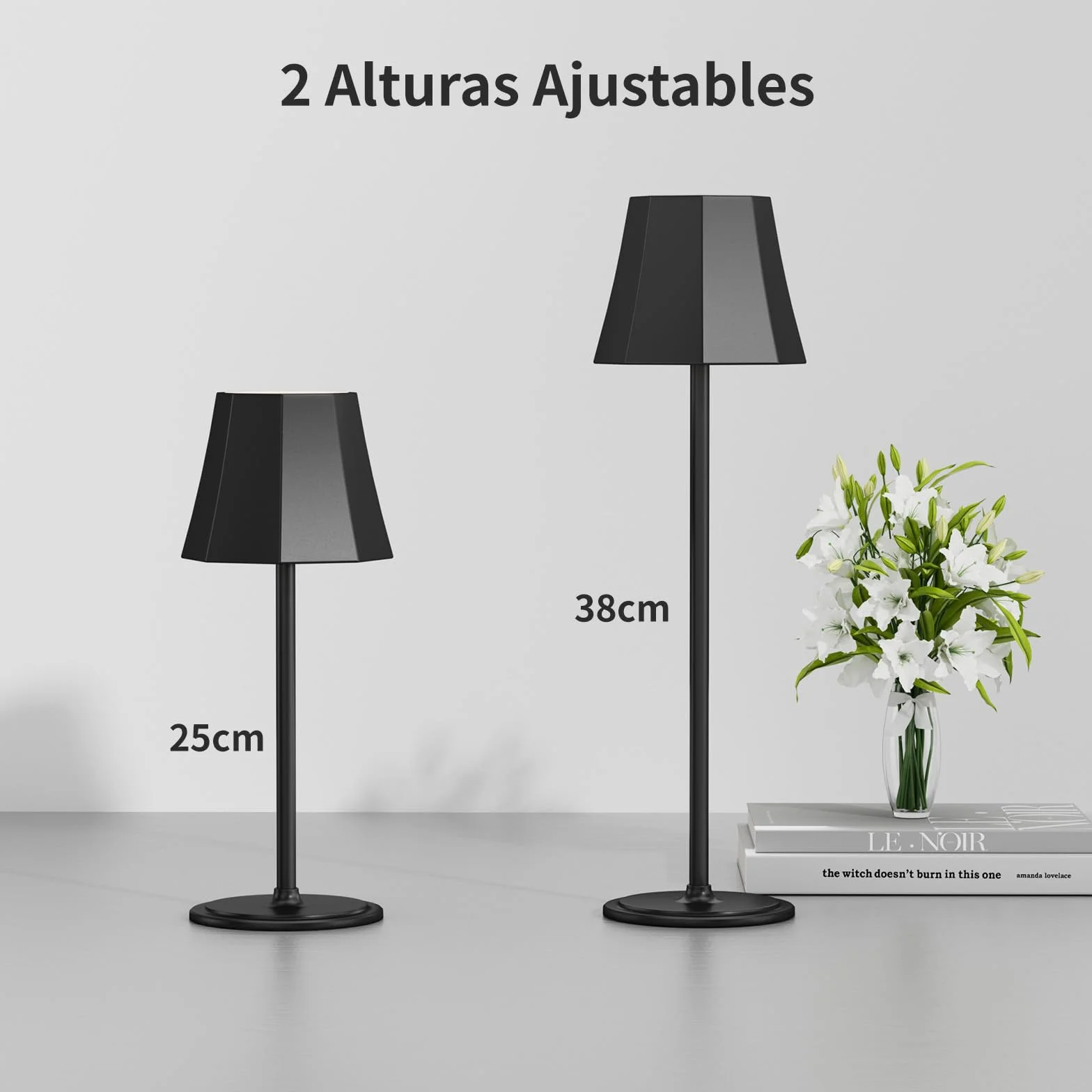 Suright Lámpara de Mesa Sin Cable 3 Temperaturas de Color RGB Recargable Brillo Ajustable 2 Alturas IP54 Impermeable