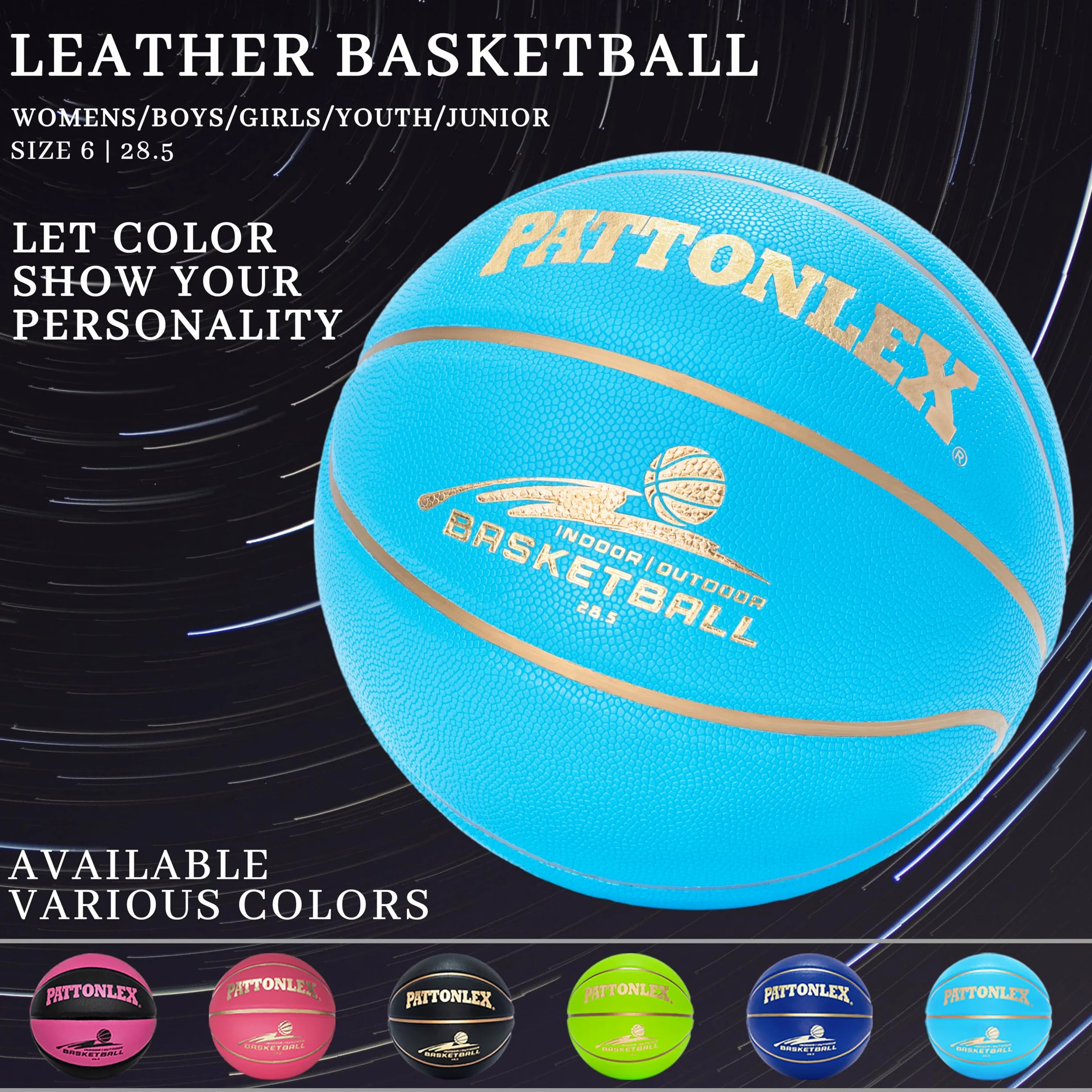 Balones de baloncesto de cuero de 28.5 pulgadas, tamaño oficial 6, para interiores y exteriores, para jóvenes y mujeres (azul/desinflado)
