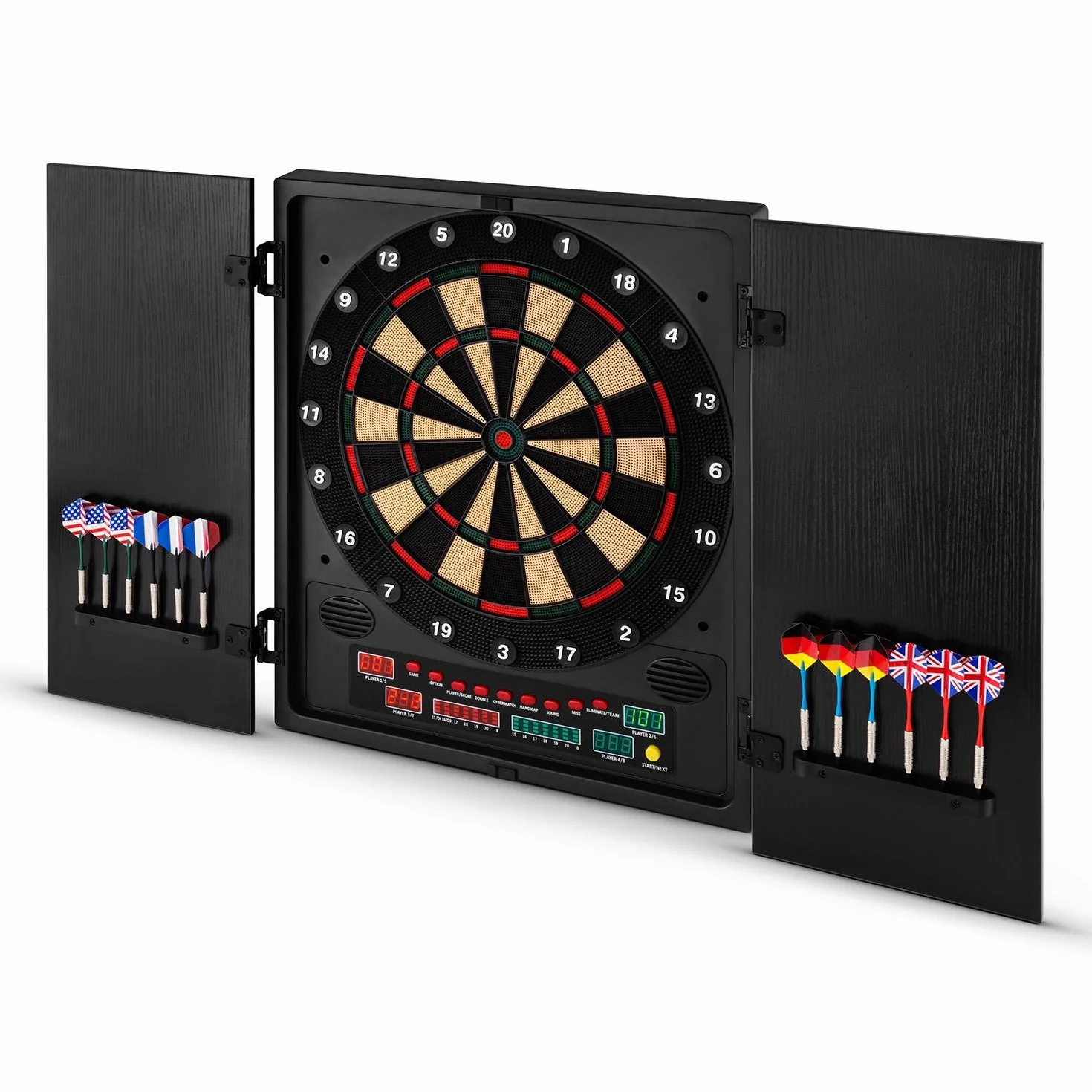 Oneconcept Dartmaster 180 - Diana electrónica, Diana automática, 1-8 Jugadores, Rival Virtual, 12 Dardos, Apoyo para Diana Dardos, Diana electrónica Profesional, 27 Juegos, 2 Puertas