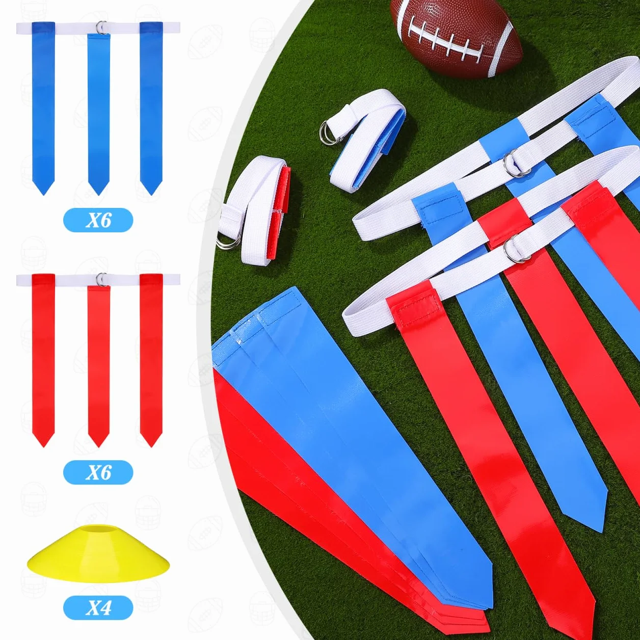 VORCOOL 16 Pcs Set de Fútbol con Bandera 12 cinturones 4 conos Accesorios de Entrenamiento para Jugadores de Fútbol