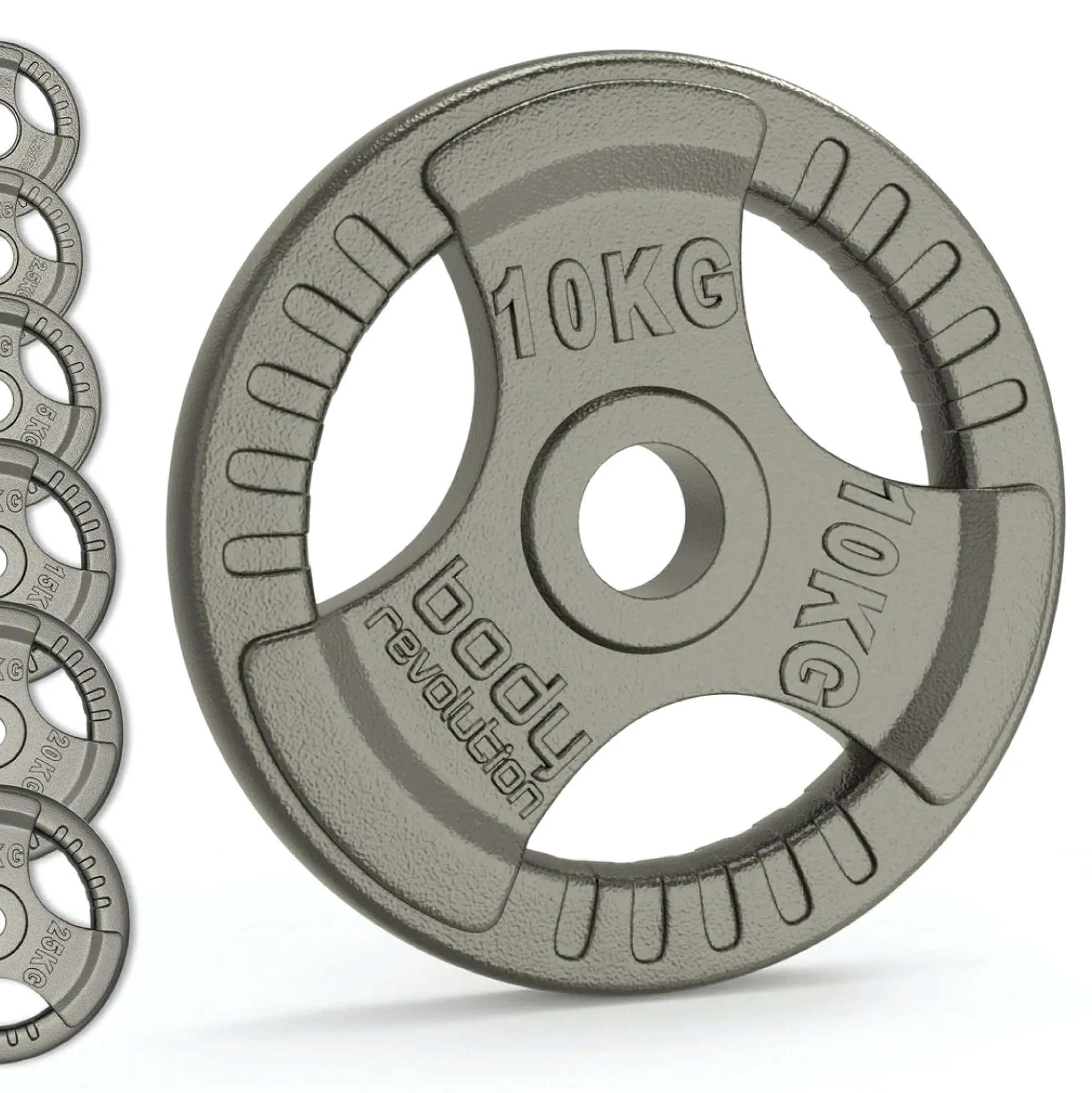 Discos de peso Body Revolution Tri Grip, de hierro fundido para barras de 6,35 cm (1,25 a 25 kg)