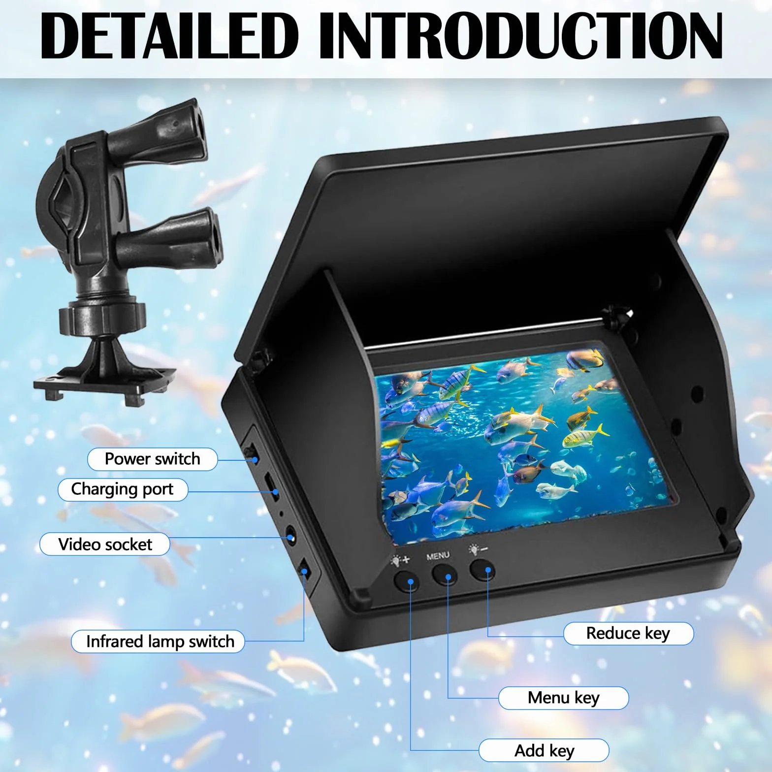 Cámara de Pesca Submarina IP65 Impermeable 5" Pantalla IPS 8000 mAh 30M Cable 220° Visión Nocturna Gran Angular